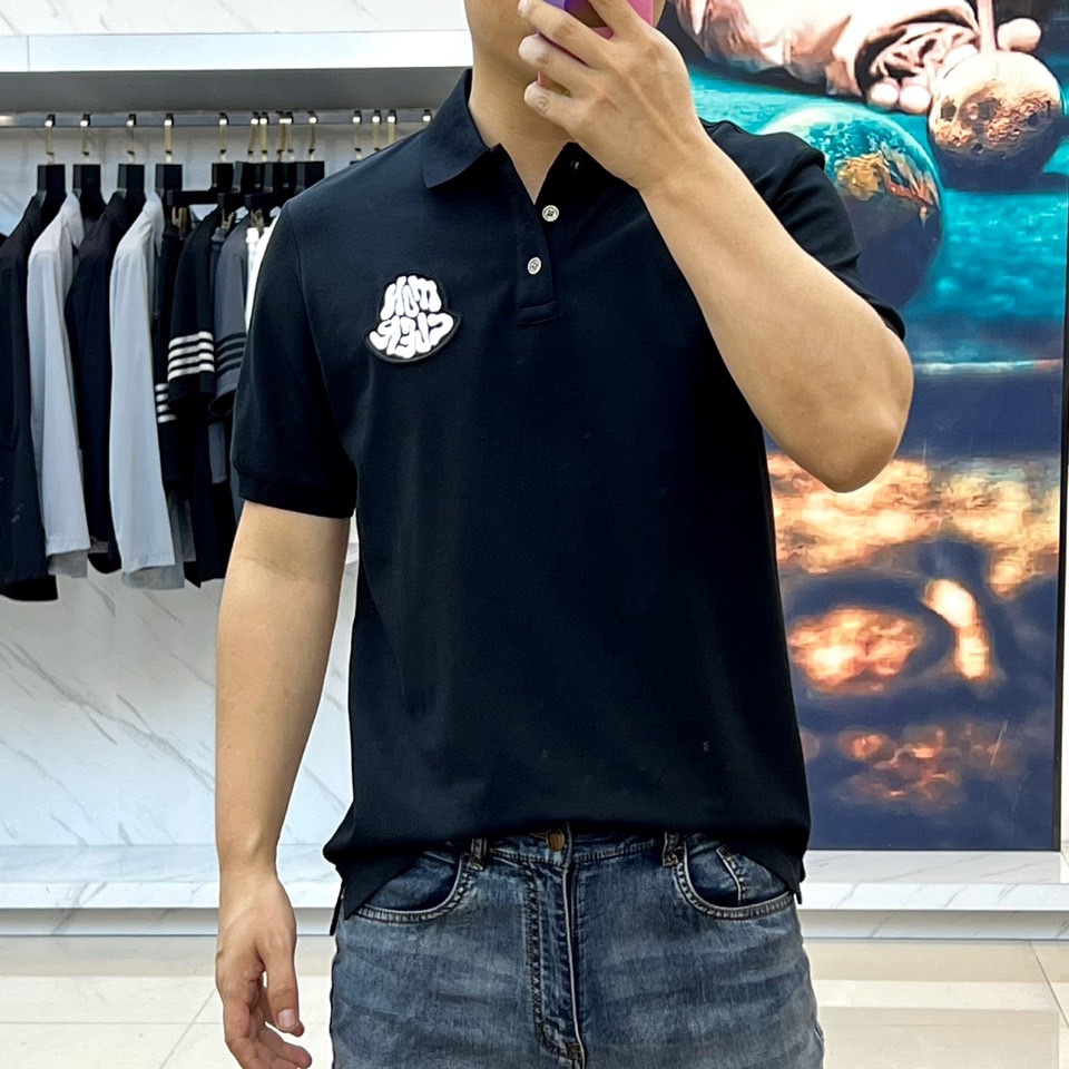 洗練された おしゃれ コットンピケ 半袖 ポロシャツ モンクレール Tシャツ コピー ブラック-1