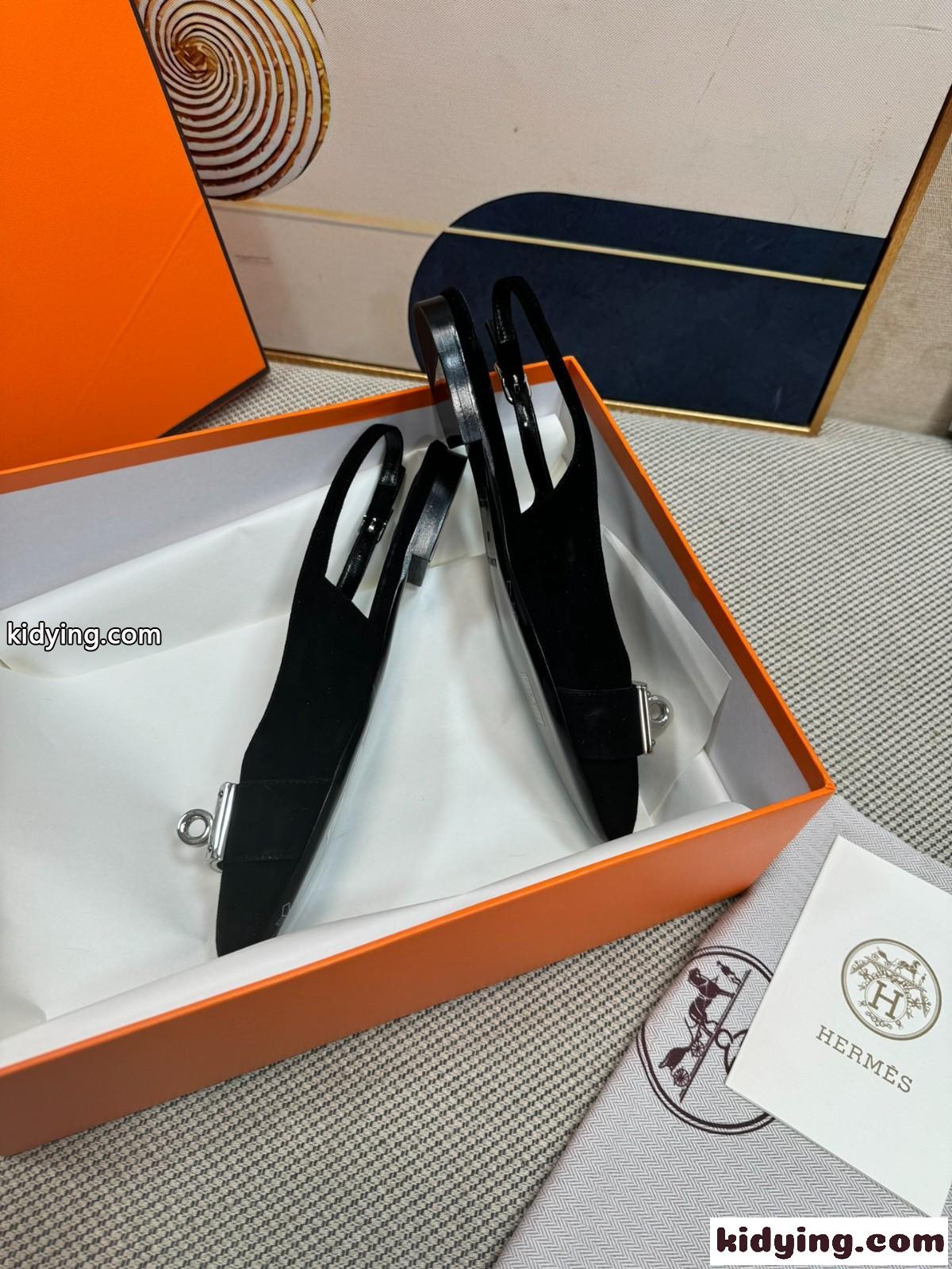 スエード イノセント バレーシューズ 上品 フェンミン エルメス サンダル コピー ブラック-0