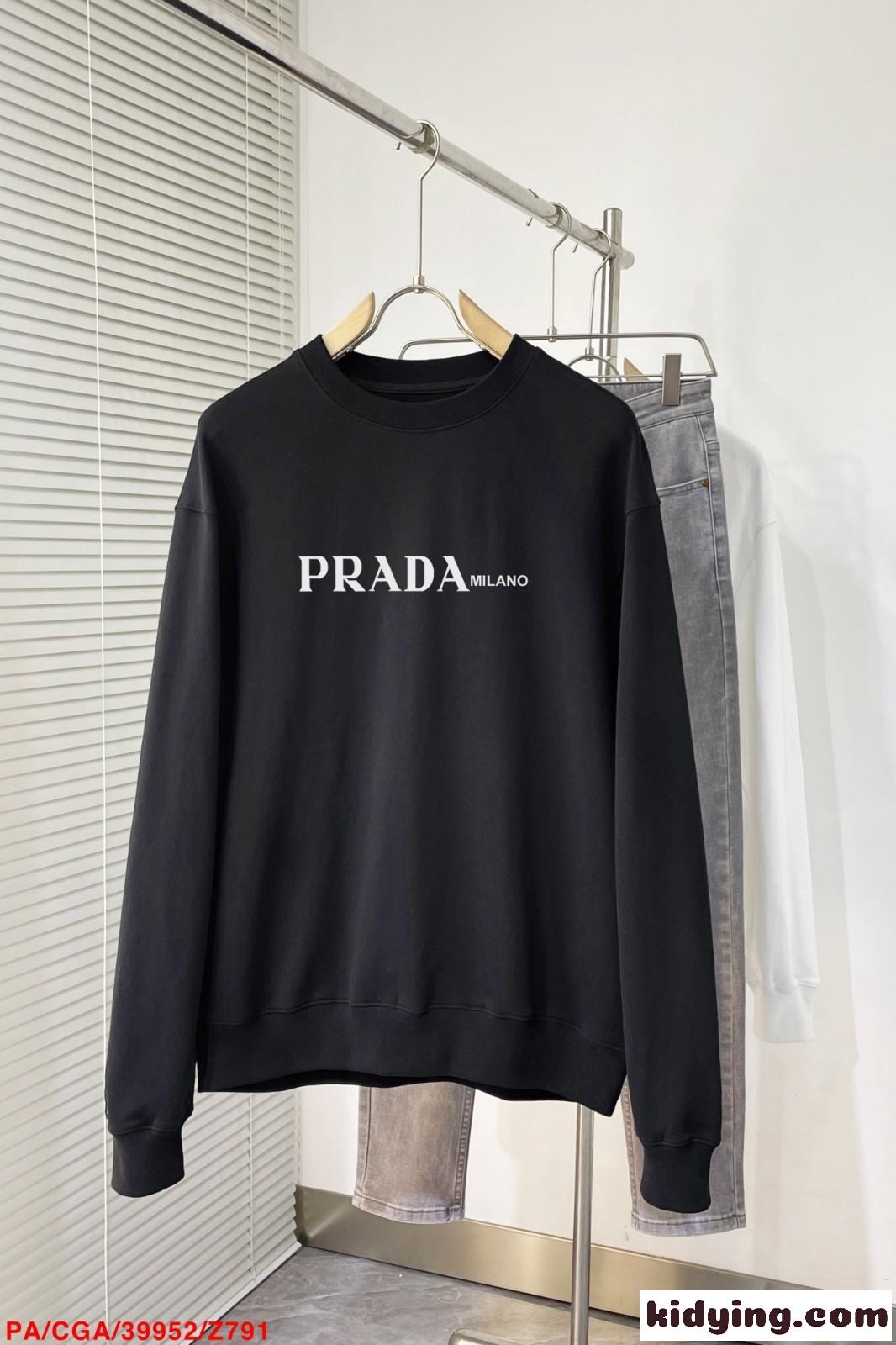 定番 ロゴプリント プラダ Tシャツ コピー コットン スウェットシャツ ブラック-0
