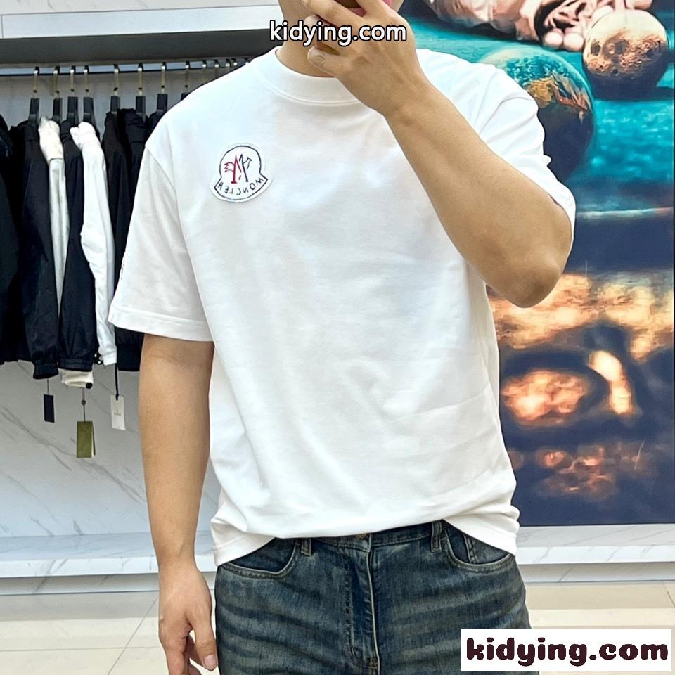 カジュアル リラックス コットン 半袖Tシャツ モンクレール Tシャツ コピー ホワイト-1