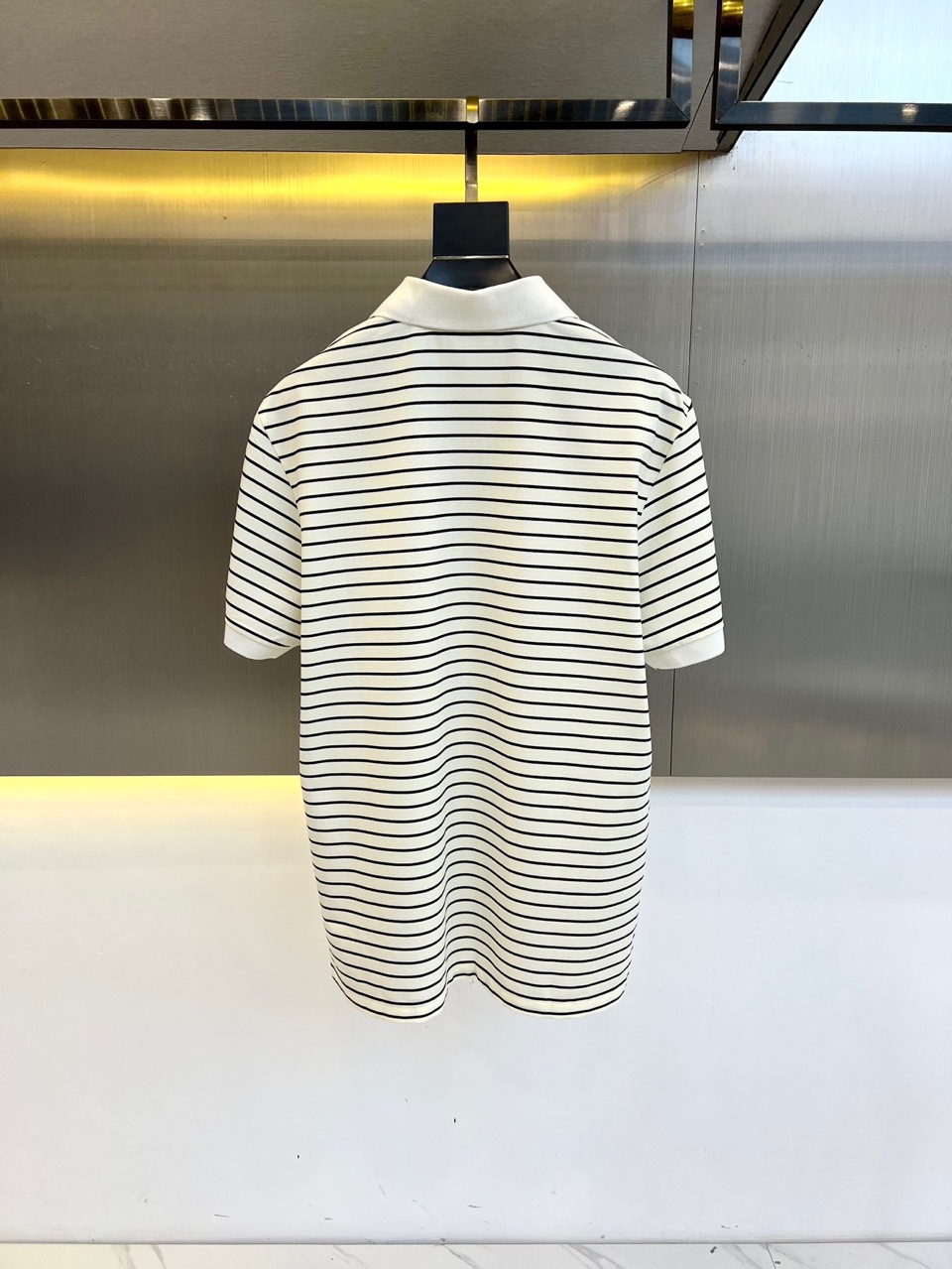 カジュアル ボーダー柄 半袖 ポロシャツ プラダ Tシャツ コピー コットンピケ ホワイト-5
