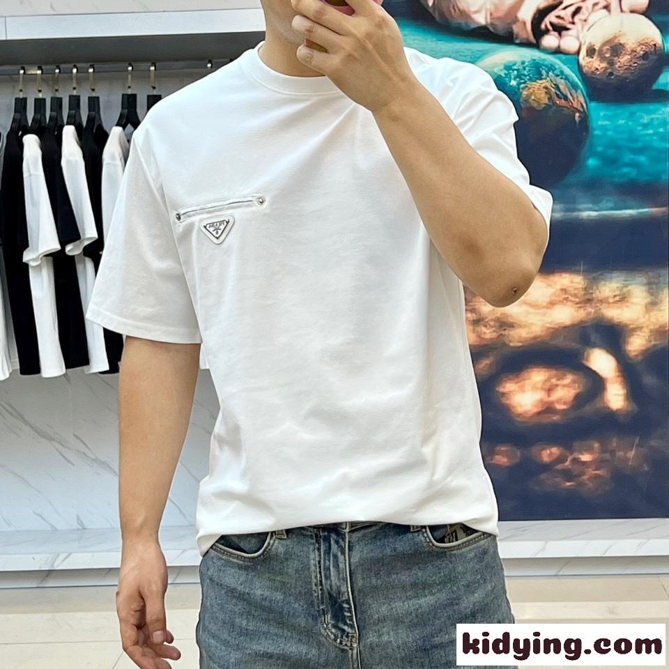 シンプル お洒落 プラダ Tシャツ コピー クルーネック 半袖Tシャツ ホワイト-1