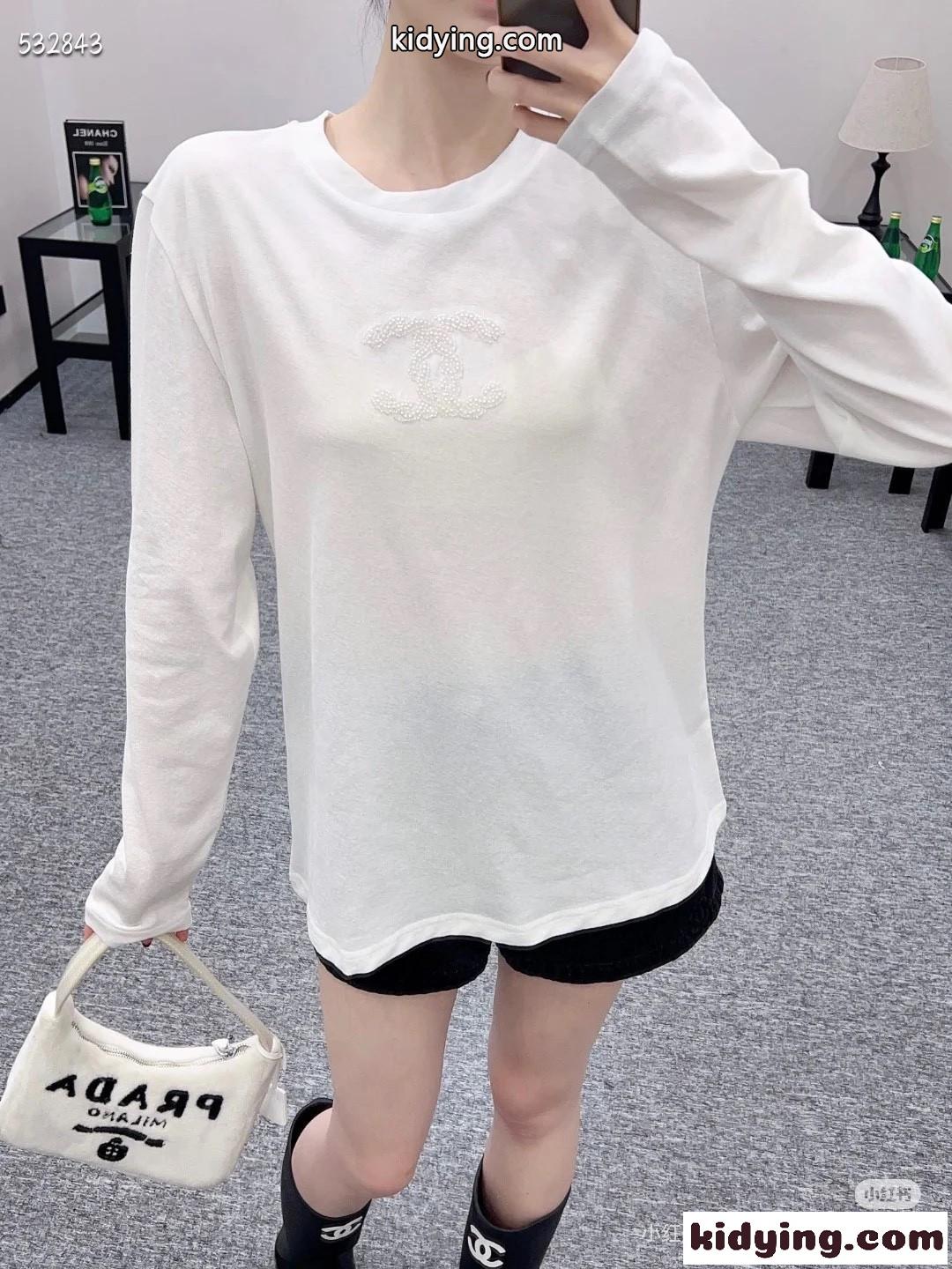 カジュアル コットン 長袖Tシャツ シャネル Tシャツ コピー クルーネック-4