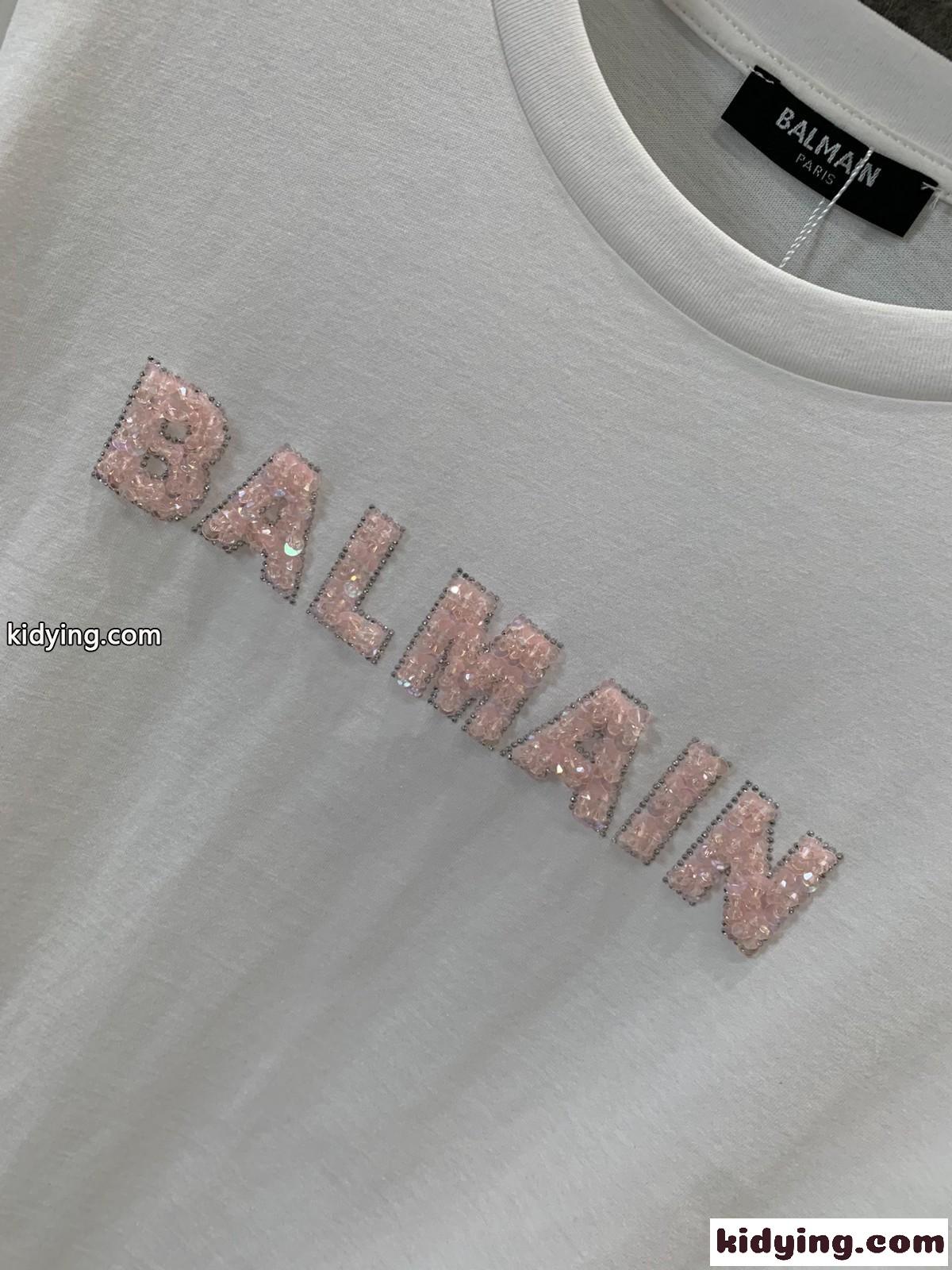 シンプル ロゴ入り 長袖Tシャツ バルマン Tシャツ コピー ホワイト-4