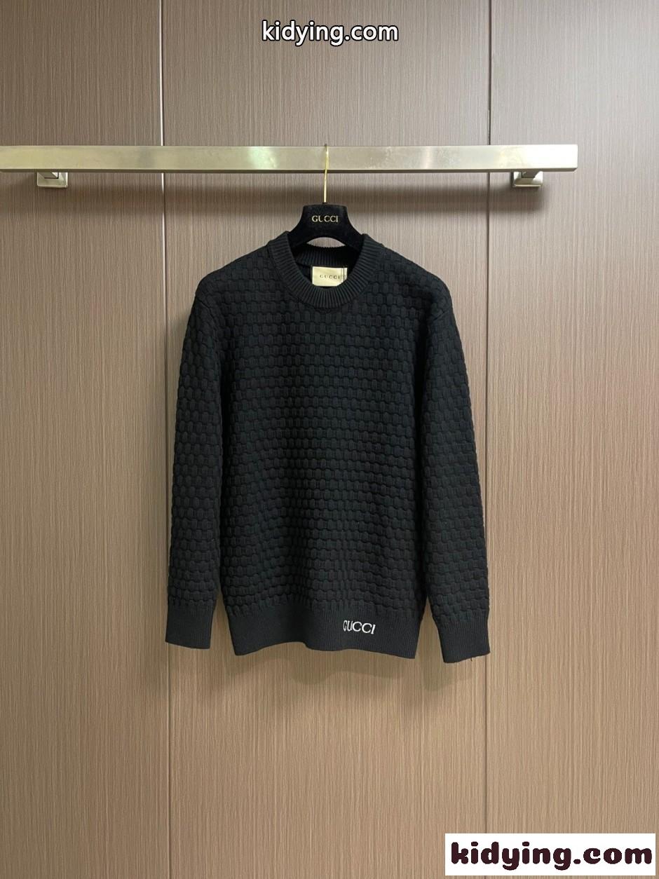 GUCCI ロゴ刺繍 クルーネックニット グッチ セーター コピー ブラック-0