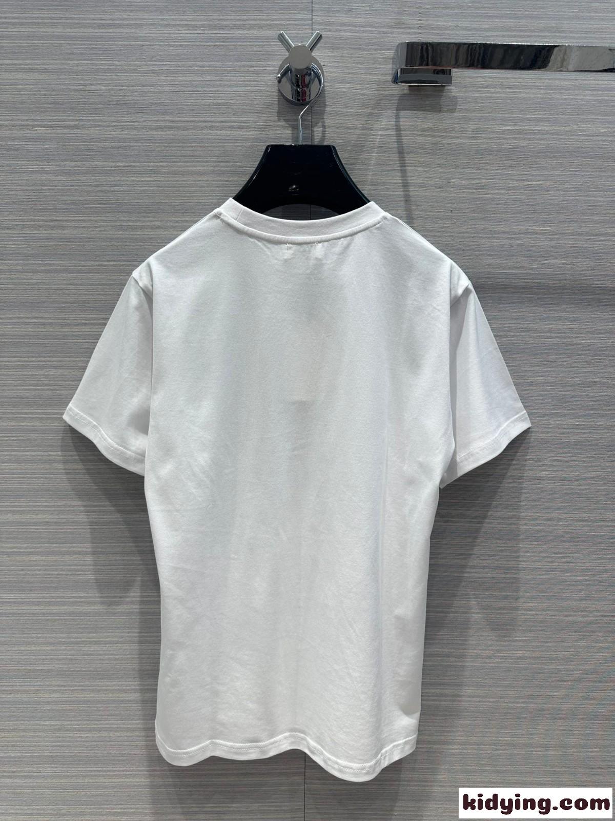 シンプル プリント クルーネック 半袖 コットン セリーヌ Tシャツ コピー ホワイト-4