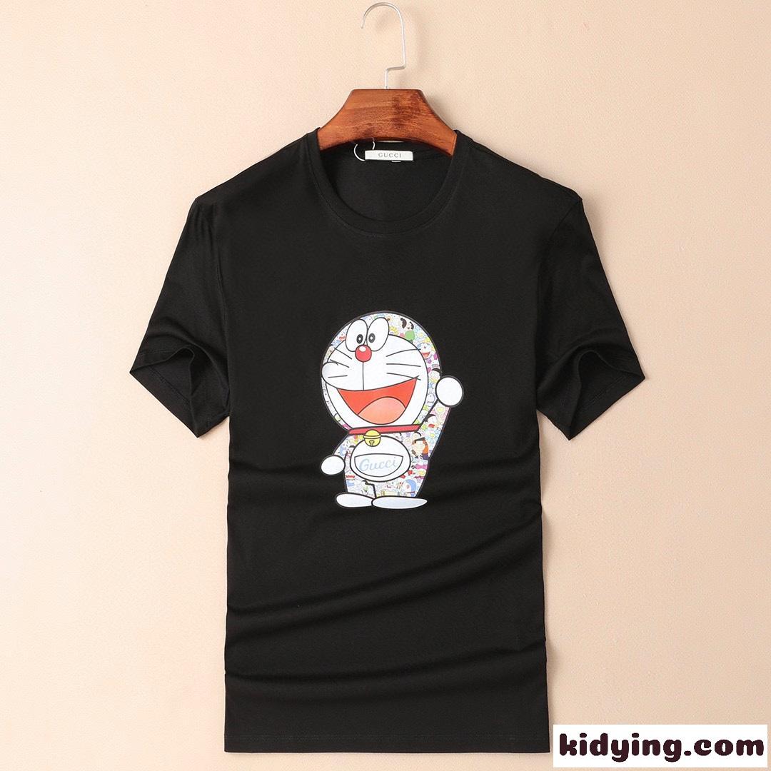 遊び心いっぱい 可愛いド ラえもん プリント グッチ 半袖Tシャツ コピー シルケット加工 クルーネック トップス-1