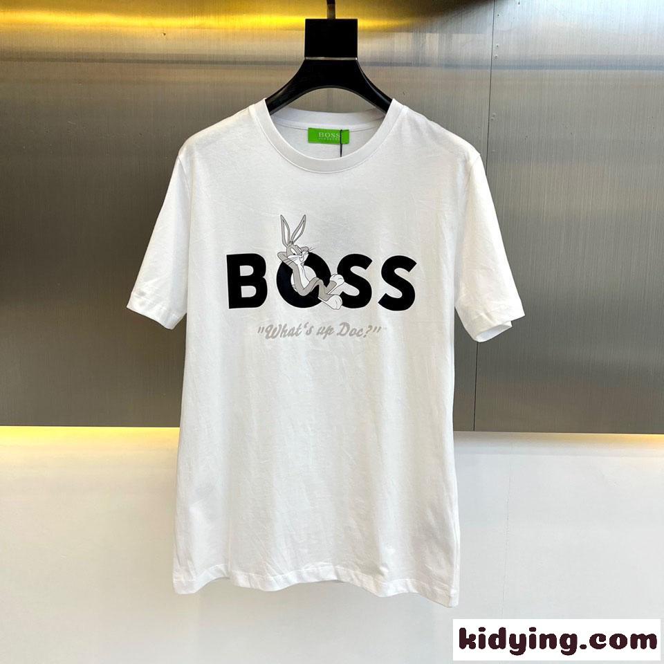 シンプル ロゴ プリント クルーネック ヒューゴ・ボス Tシャツ コピー 半袖 ホワイト-0
