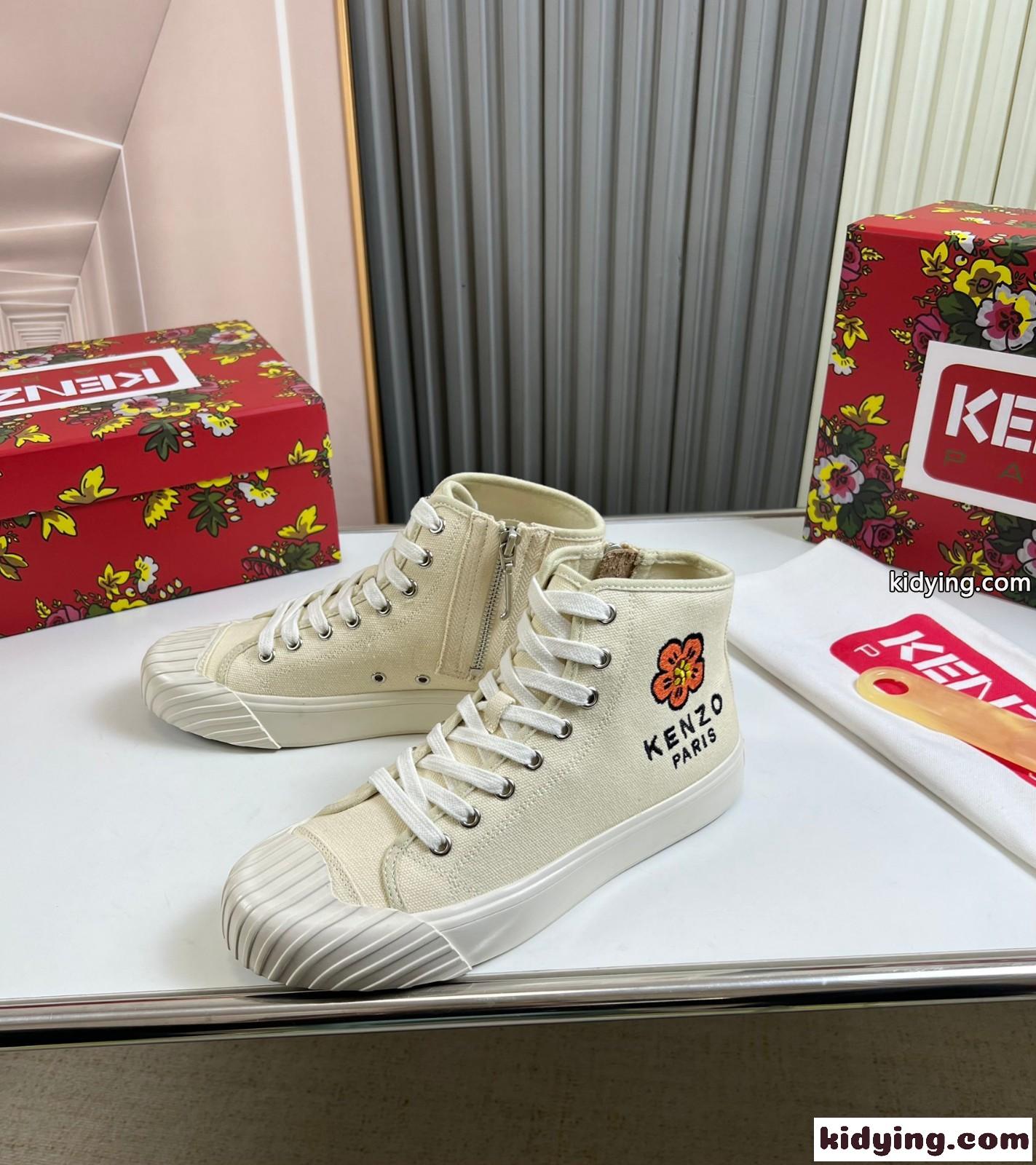 ハイトップ スニーカー KENZOSCHOOL メンズ ケンゾー スニーカー コピー ベージュ-1