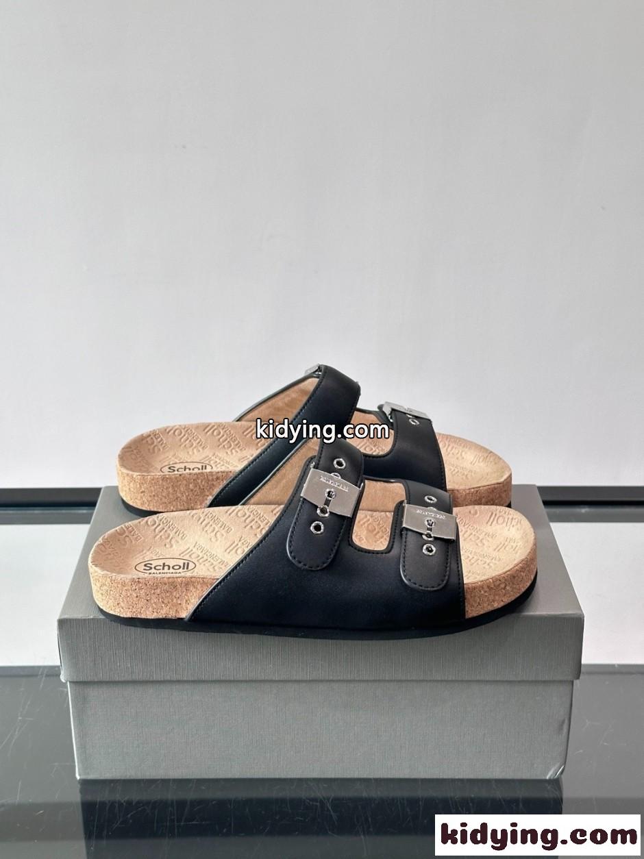 BALENCIAGA × Scholl スライドサンダル バレンシアガ サンダル コピー ブラック-0