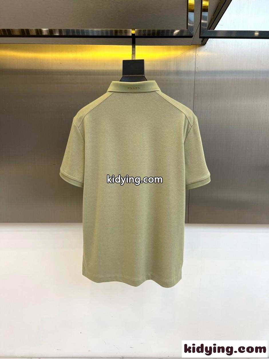 洗練された シンプル 半袖 ポロシャツ プラダ Tシャツ 偽物 グリーン-4