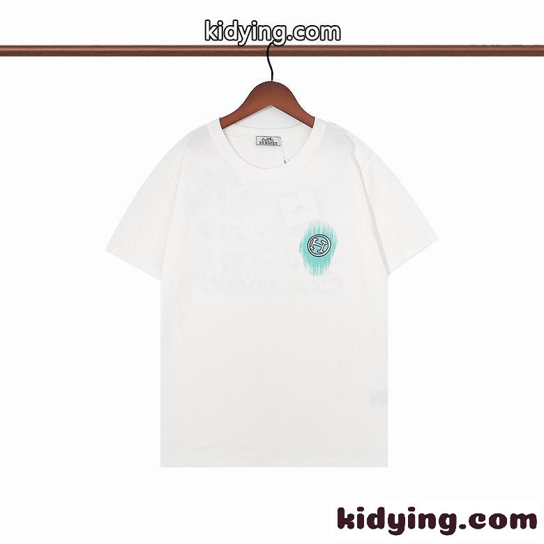 定番 カジュアル おしゃれ エルメス 半袖tシャツ コピー クルーネック 快適 春夏 トップス ホワイト ブラック-3