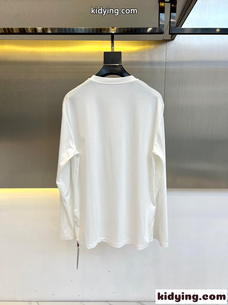 シンプル クルーネック 長袖Tシャツ プラダ Tシャツ コピー メンズ ホワイト-4