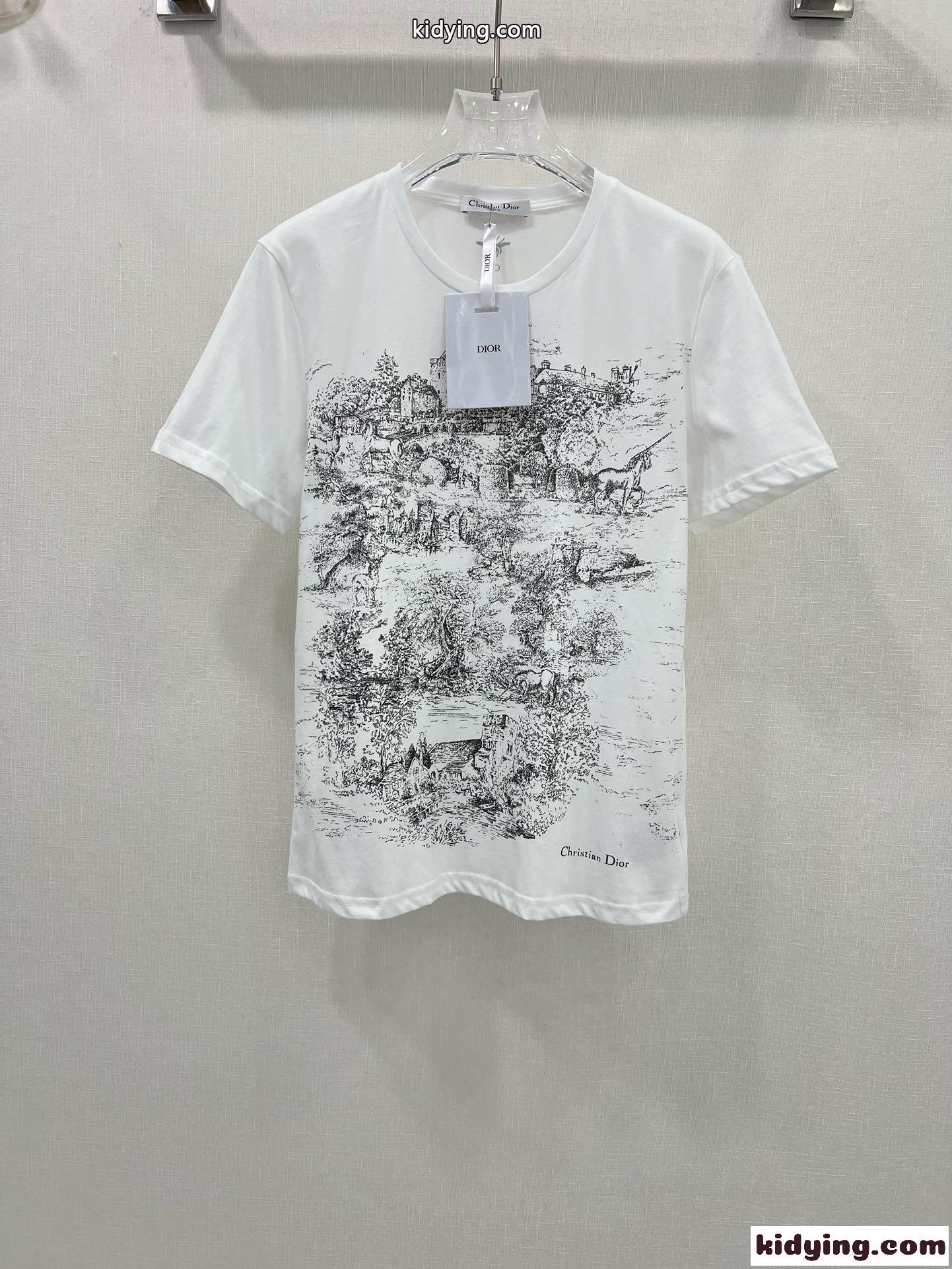 ディオール アトリエ tシャツ偽物 トップス 純綿 半袖 シンプル プリント 上質 ホワイト-0