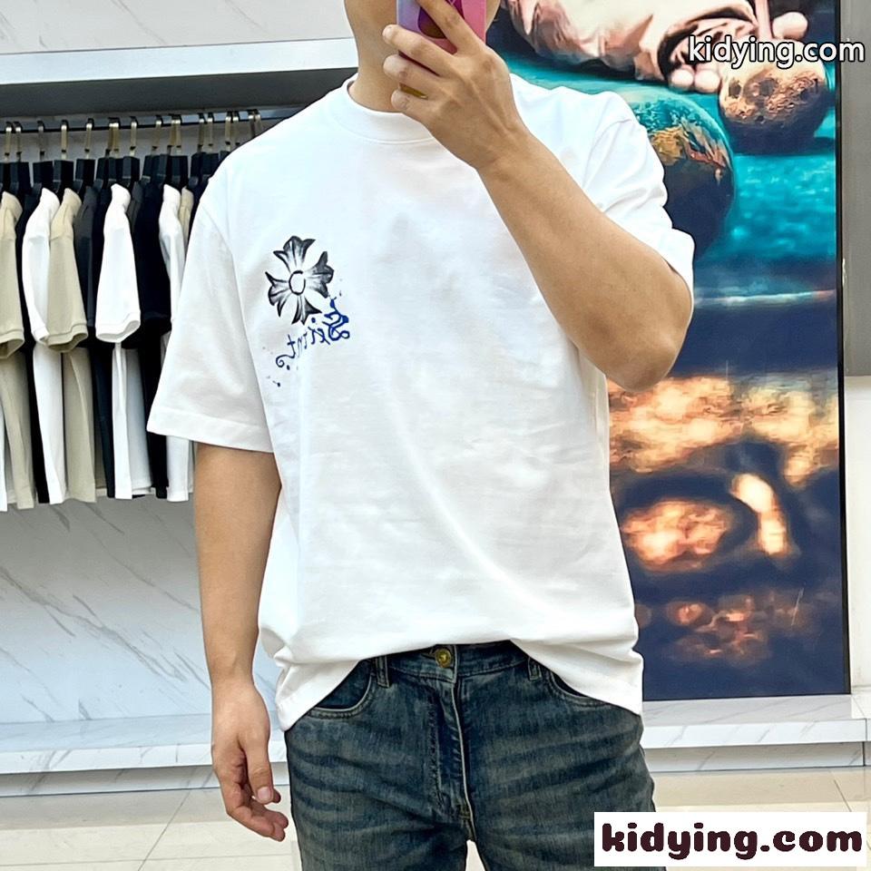 ストリート カジュアル コットン 半袖Tシャツ クロムハーツ Tシャツ コピー ホワイト-1
