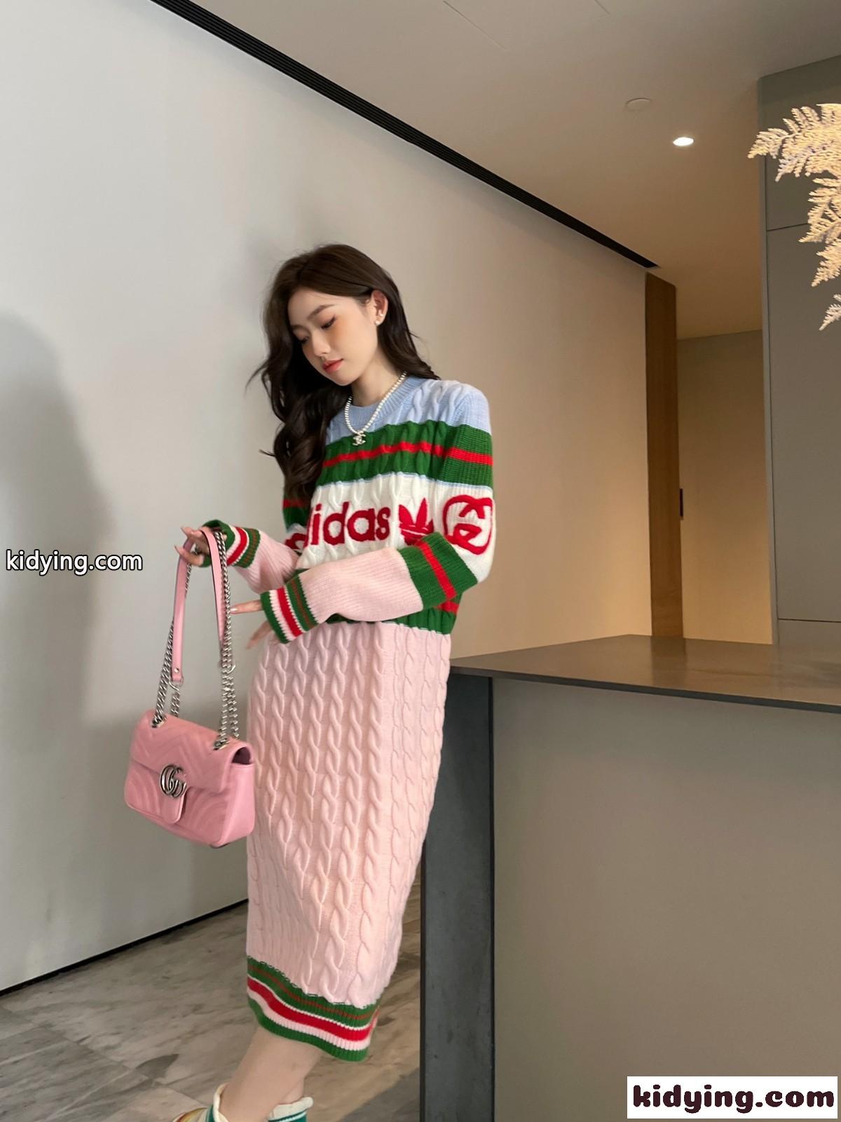 adidas x Gucci ウール ニット ドレス グッチ ワンピース コピー 長袖 クルーネック-4