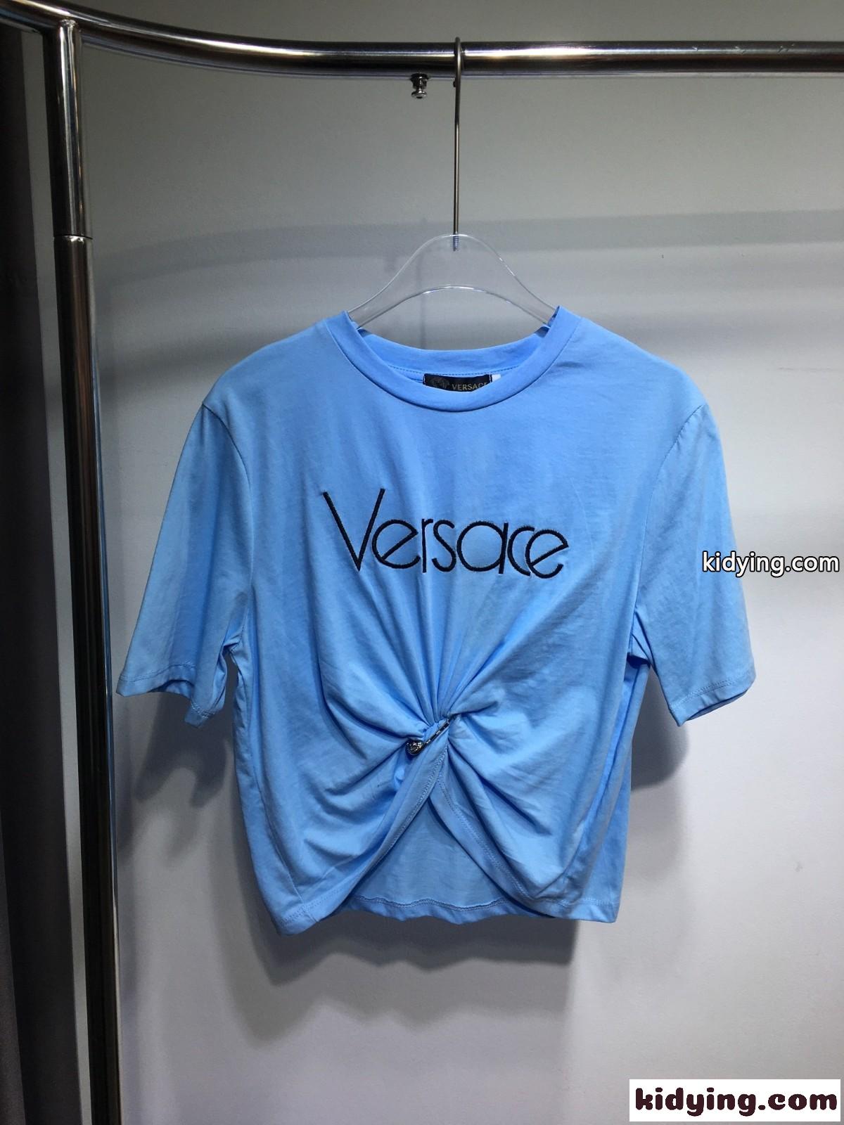 セーフティー ピン ロゴ 半袖Tシャツ ヴェルサーチェ Tシャツ コピー ライトブルー-1