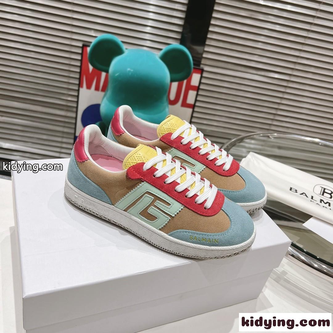 Balmain Swan レザー&スエード スニーカー バルマン スニーカー スーパーコピー-1