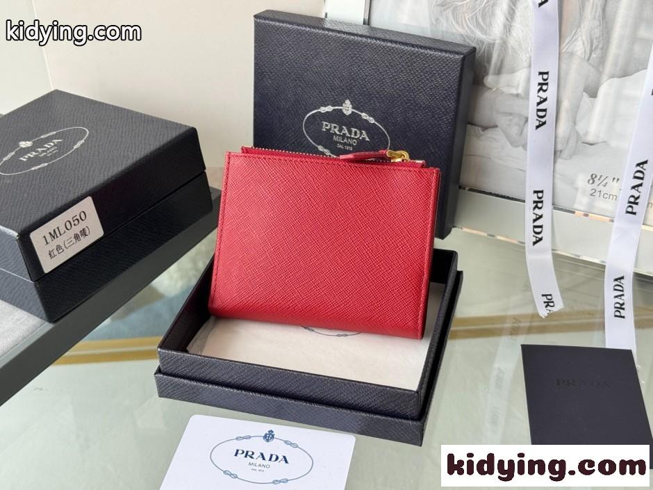 シンプル 上品 プラダ 財布 コピー 大人気 二つ折り財布 カードケース レッド-1