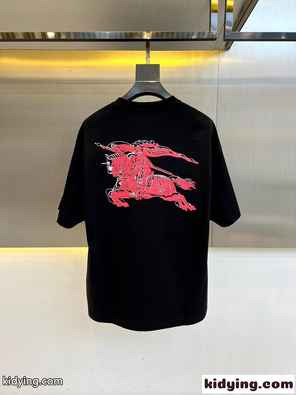 カジュアル リラックス 半袖Tシャツ バーバリー Tシャツ 偽物 クルーネック ブラック-3