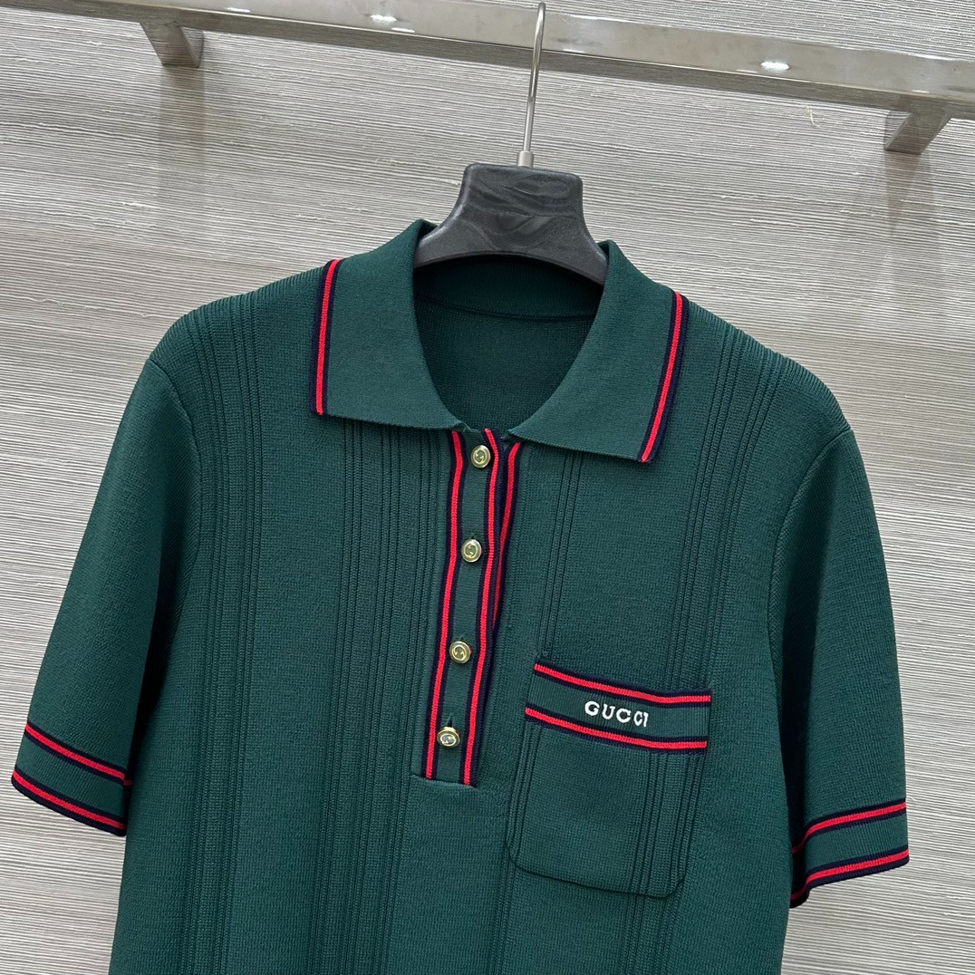 お洒落 カジュアル 半袖 ニット ポロシャツ グッチ ニット コピー グリーン-0