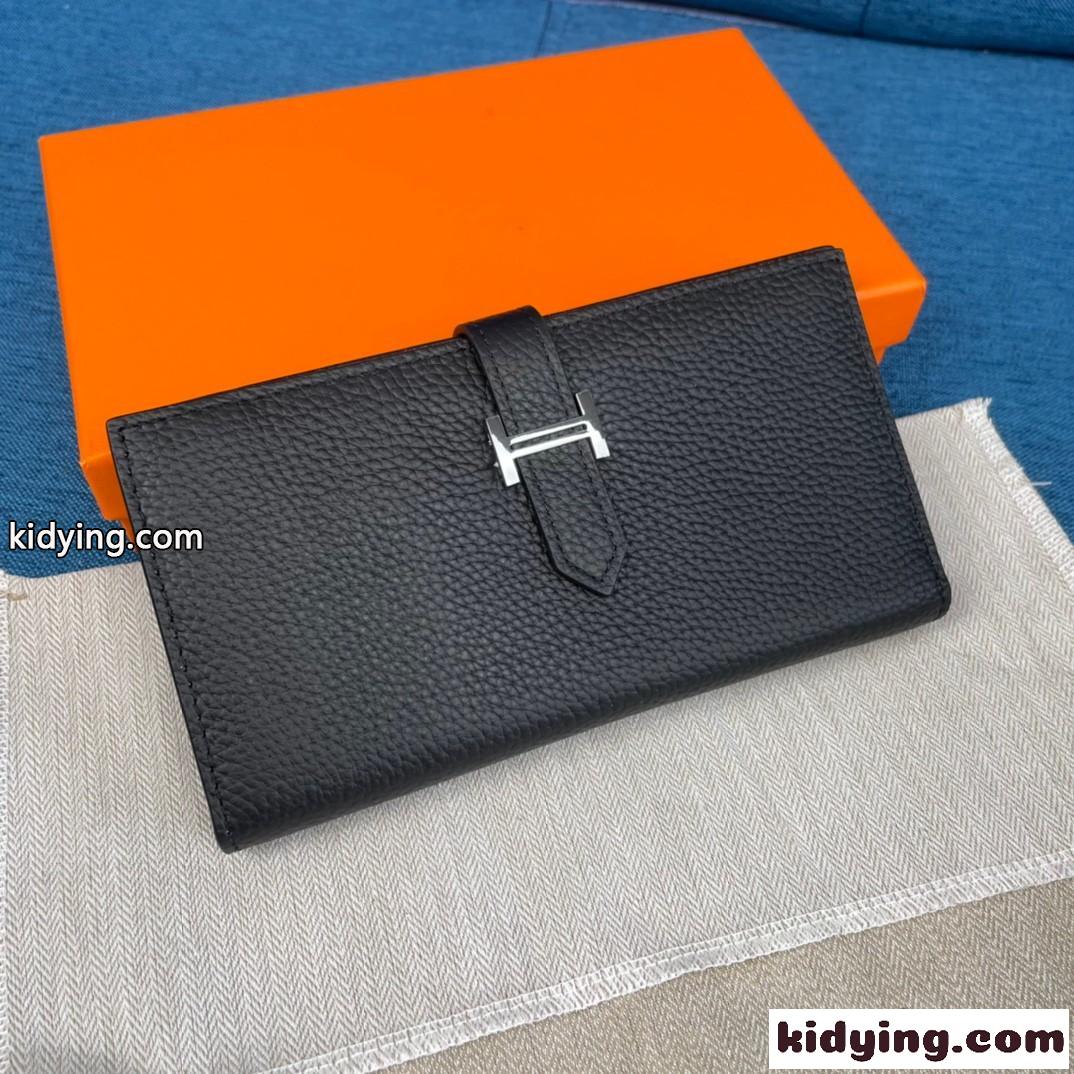 収納力バツグン レディース 長財布 無地 エルメス 財布 コピー ブラック シンプル 上品 ウォレット-0