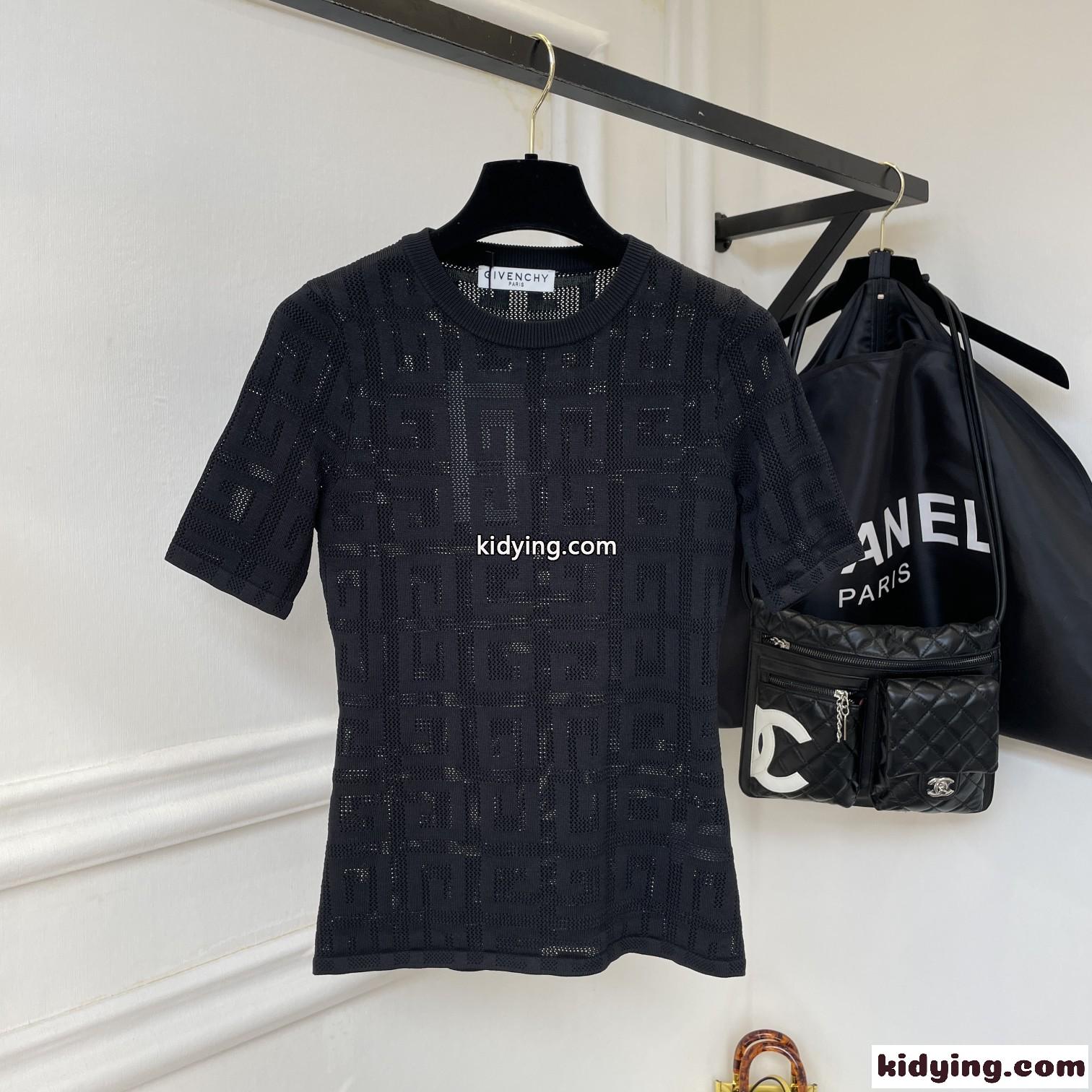 3色あり 女性らしい クルーネック 透け感 春夏 半袖 カットソー ジバンシィ Tシャツ コピー ロゴ 上品 メッシュ-4