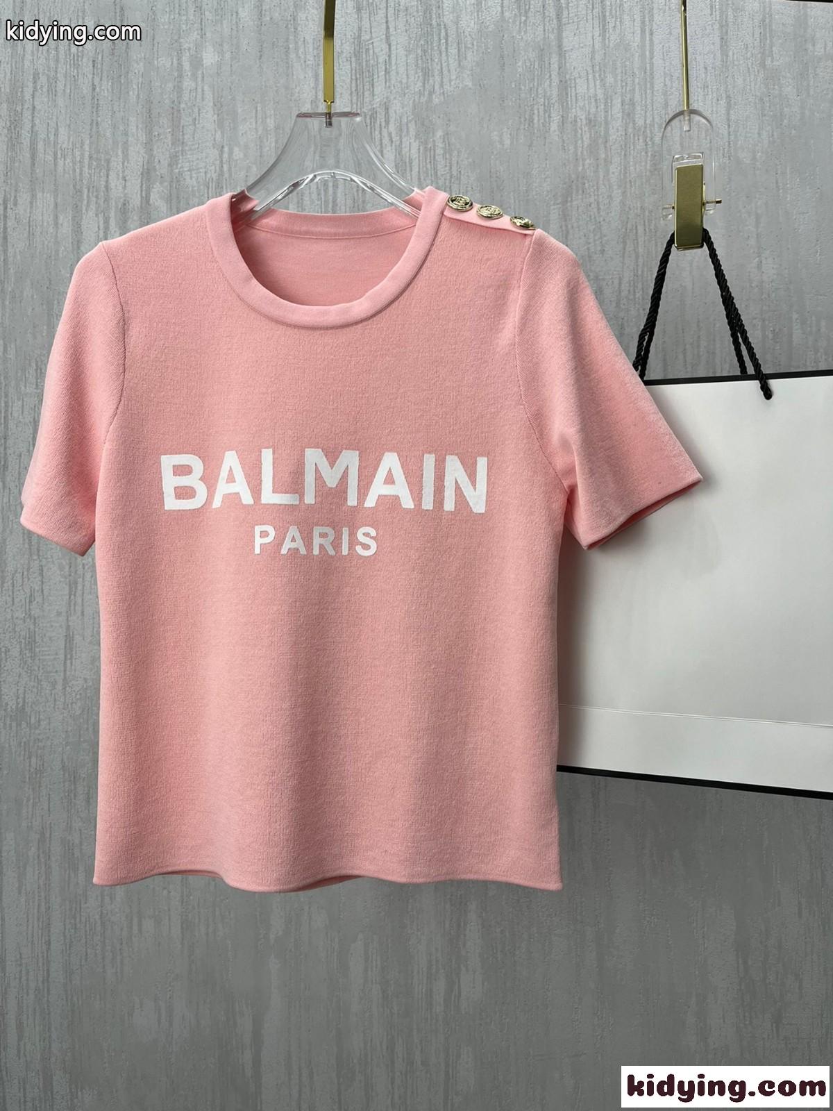 春夏 新作 優しい肌触り 快適 4色あり ロゴ プリント バルマン tシャツ コピー クルーネック ニット おしゃれ-1