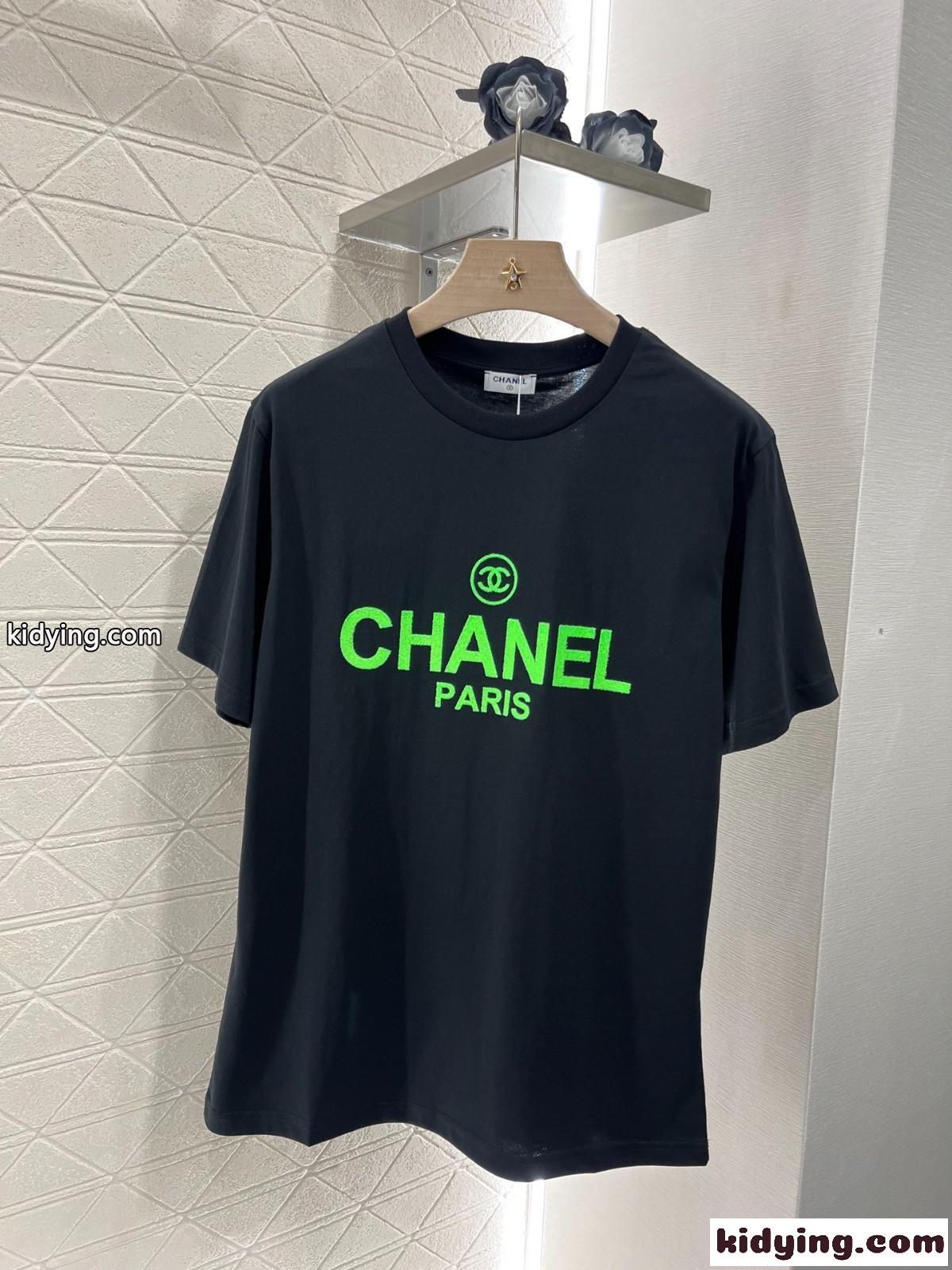 シャネル Tシャツ コピー シンプル プリント コットン 半袖Tシャツ ブラック-2