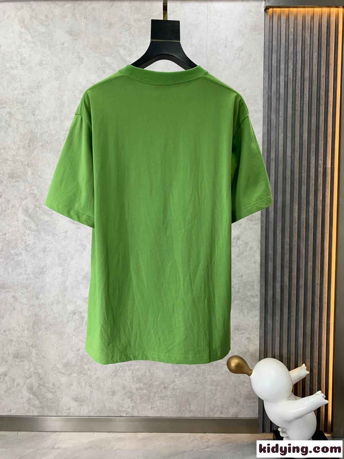 シンプル ロゴ 刺繍入り クルーネック コットン 半袖Tシャツ バレンシアガ Tシャツ コピー グリーン-1