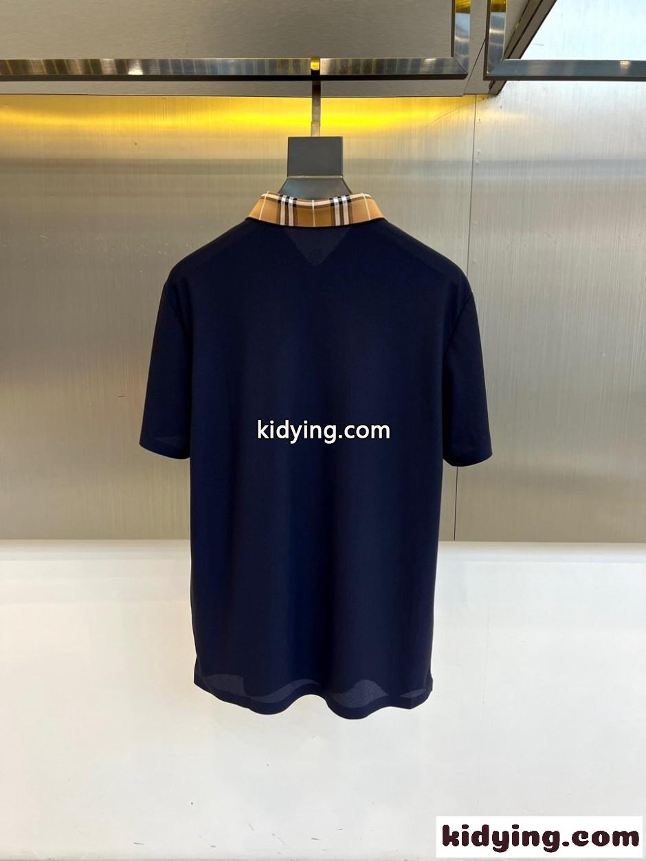 バーバリー Tシャツ 偽物 上品 シンプル 半袖 ポロシャツ ネイビー-4