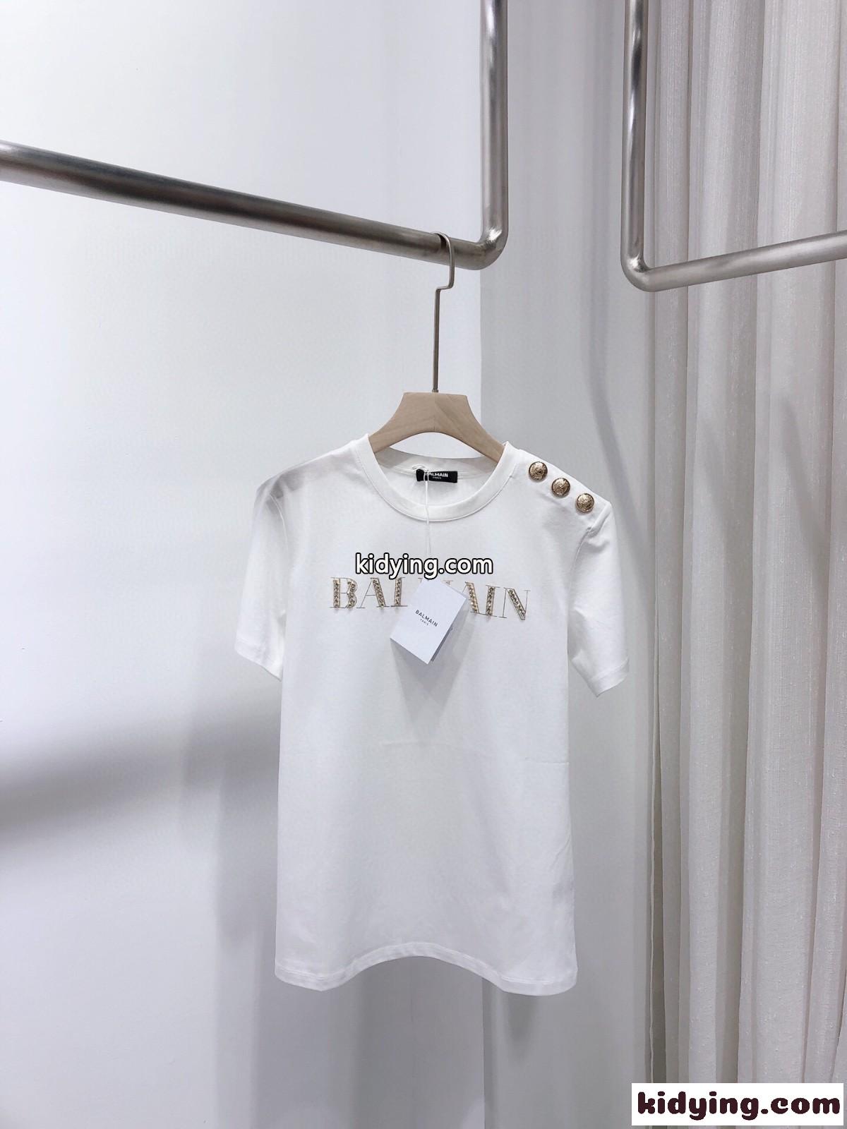 シンプル おしゃれ クールネック 半袖 ロゴ バルマン レディース コピー tシャツ 人気 定番 ホワイト 合わせやすい-0