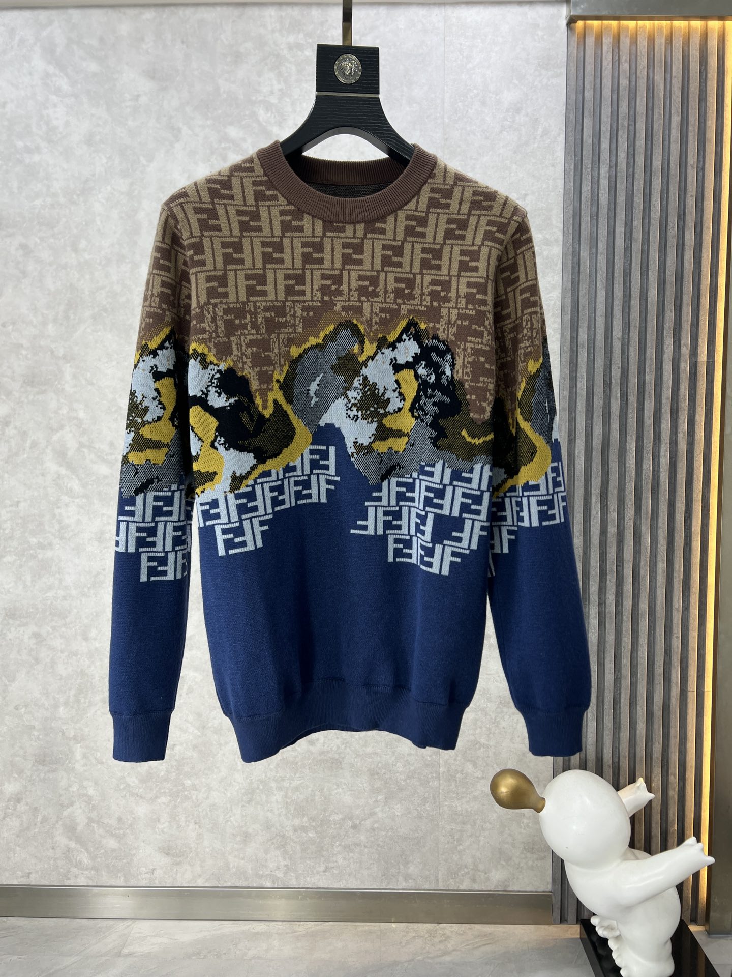 フェンディ セーター コピー 23SS メンズ マルチカラーウールブレンド FFモチーフ グラデ-1