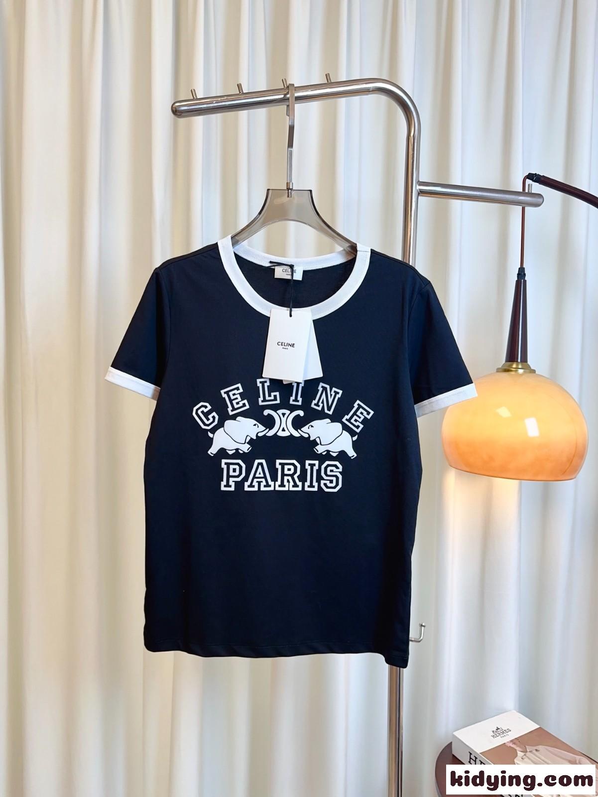 カジュアル おしゃれ プリント セリーヌ Tシャツ コピー 半袖Tシャツ ネイビー-2