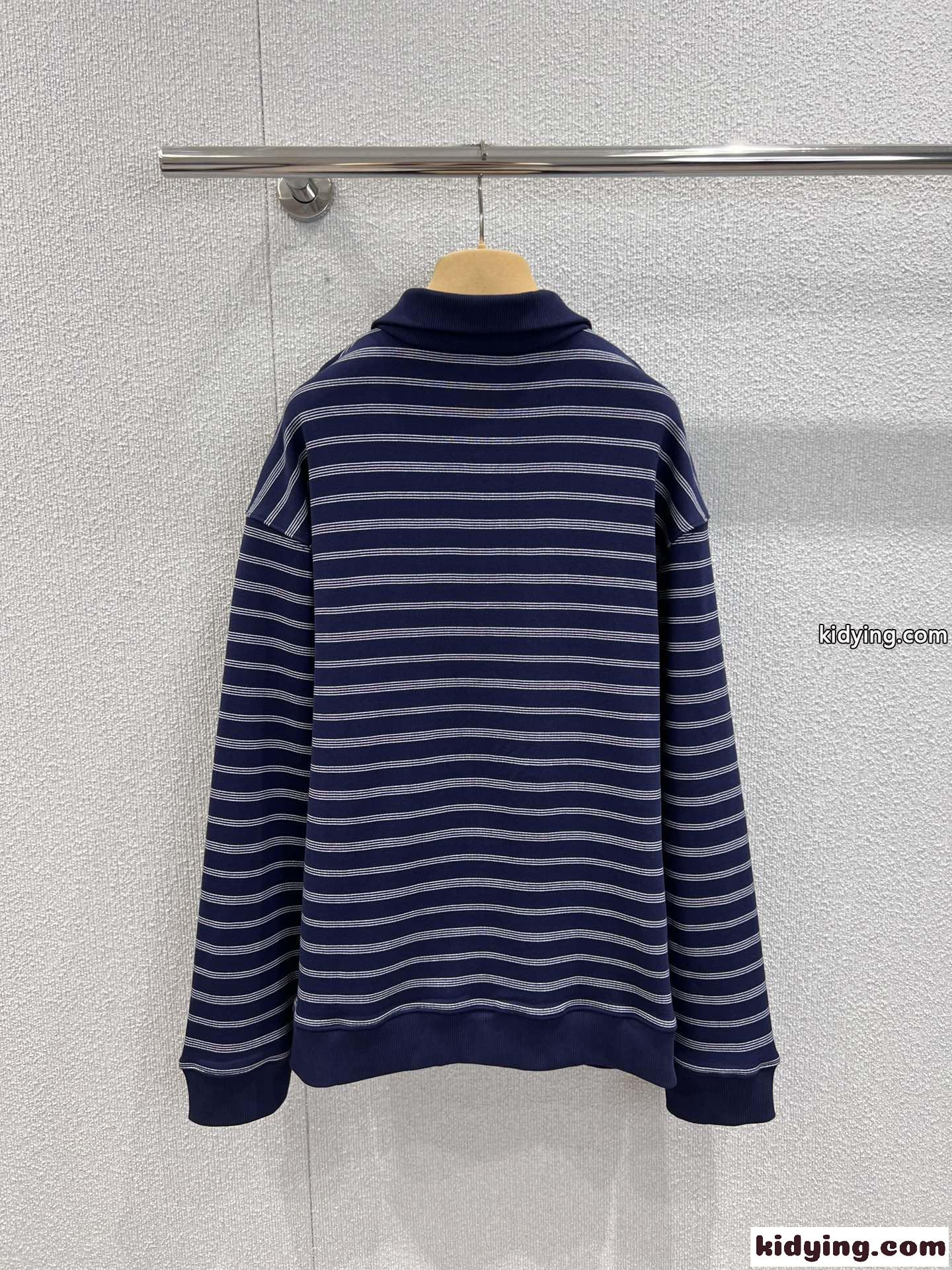 カジュアル ストライプハーフジップ ポロシャツ ミュウミュウ Tシャツ コピー 長袖-1