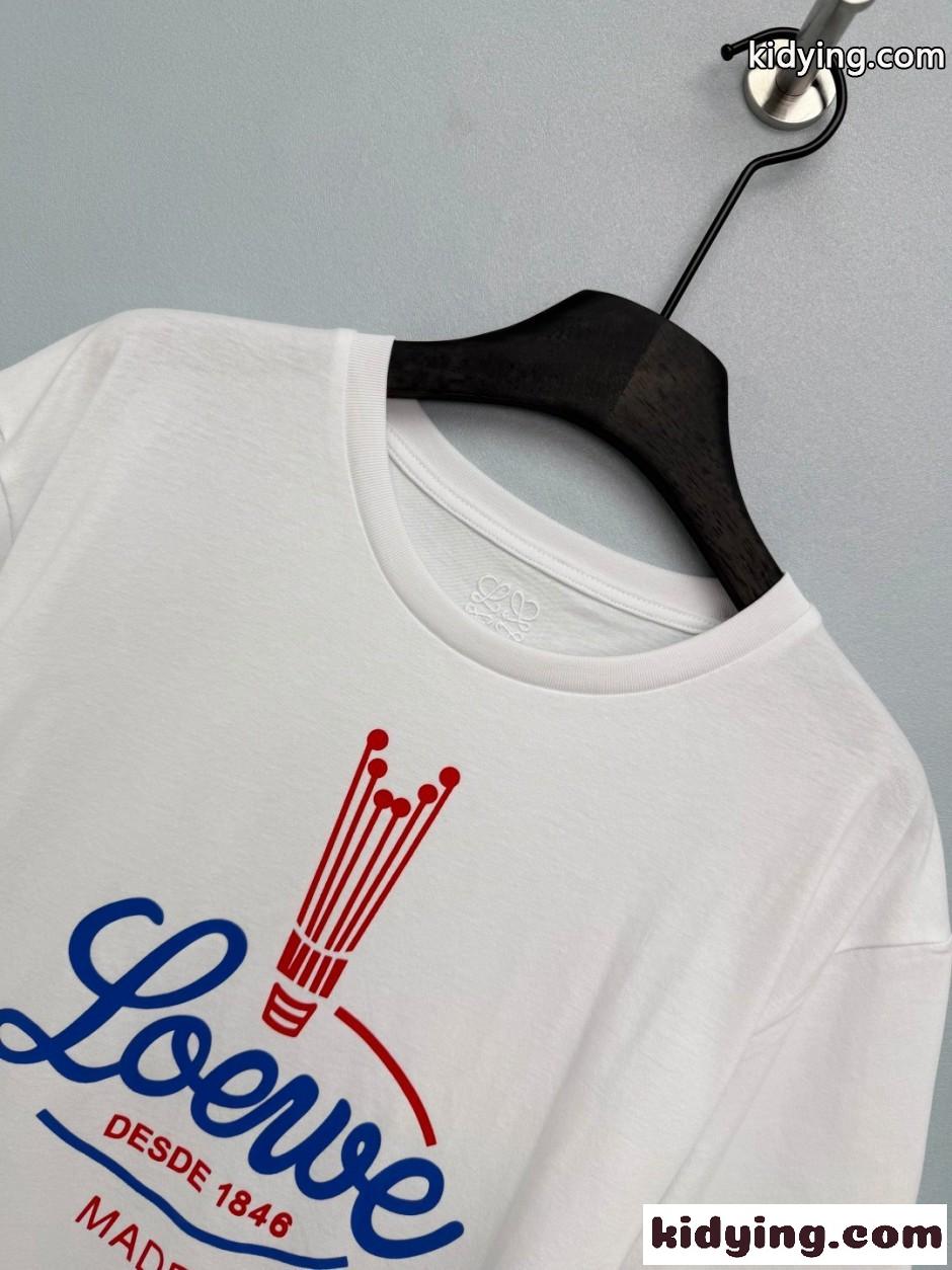 おしゃれ ロゴ コットン 半袖Tシャツ ロエベ Tシャツ 偽物 クルーネック ホワイト-1
