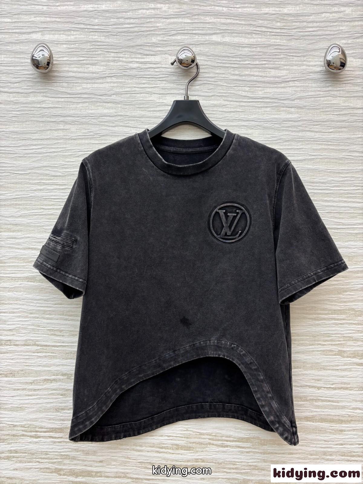 洗練された カジュアル カーブヘム Tシャツ ルイヴィトン スーパーコピー コットン-0