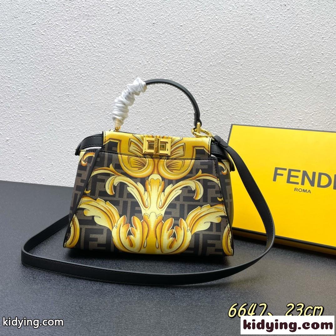 FENDI × VERSACE フェンダーチェ フェンディ バッグ 人気 コピー レディース エレガント プリント ハンドバッグ-1