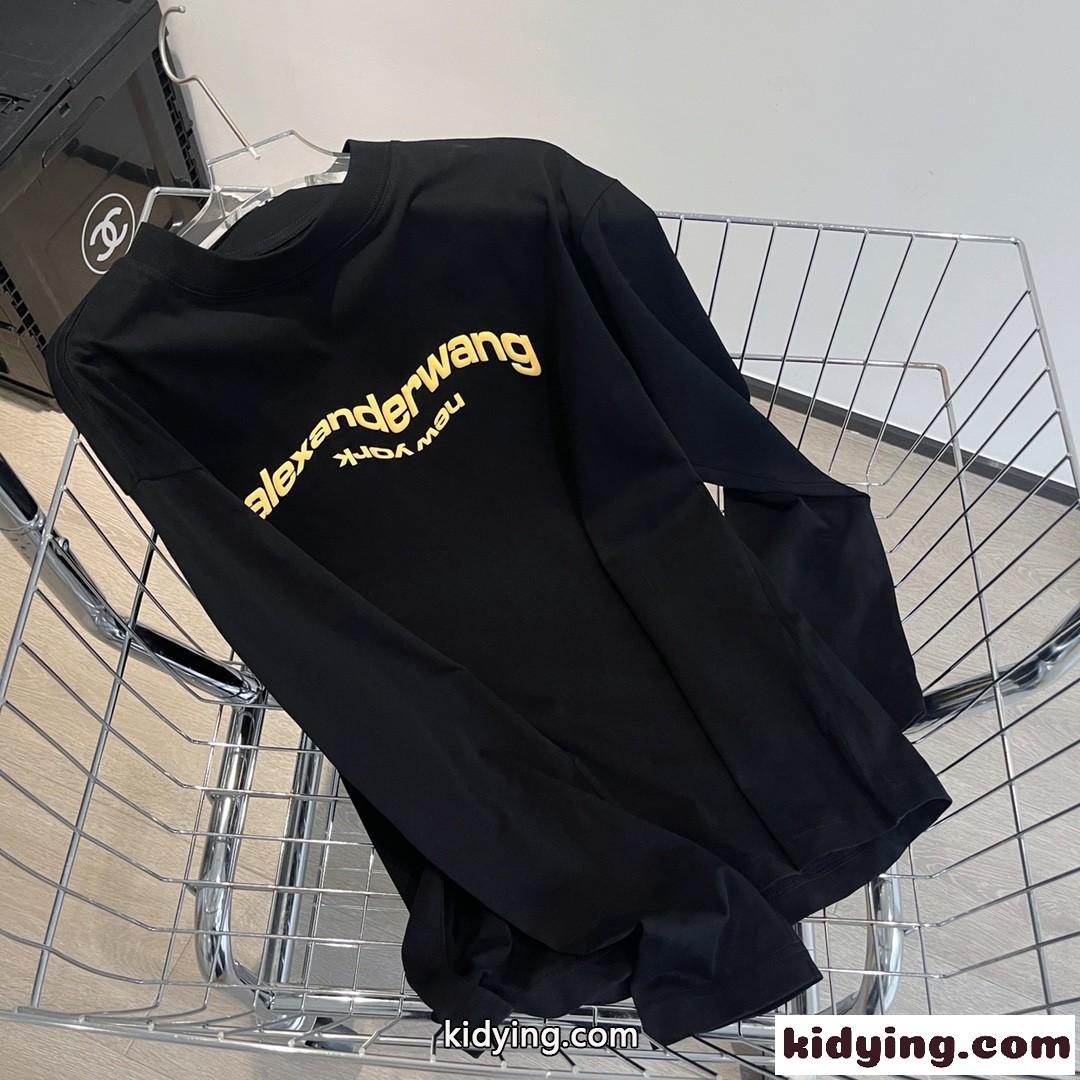 シンプル 定番 ロゴ プリント アレキサンダーワング Tシャツ コピー 長袖 クルーネック-2
