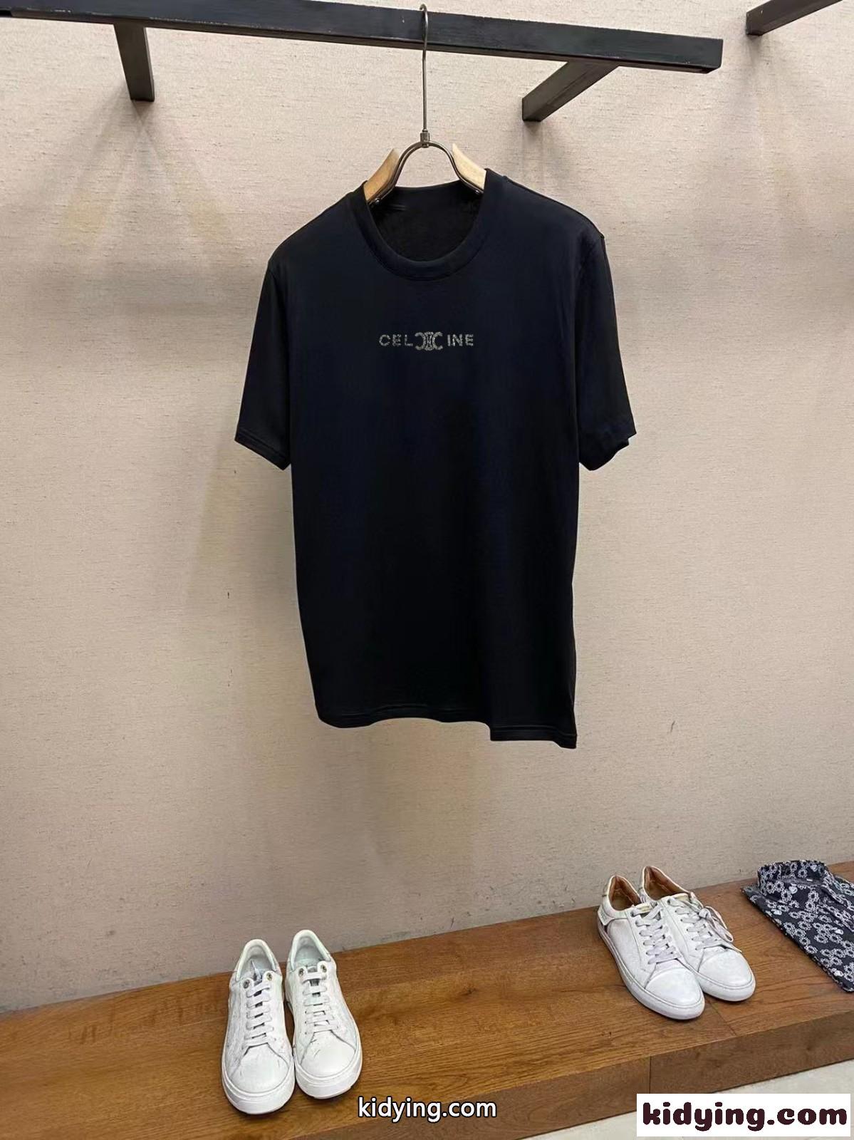 シンプル 合わせやすい クルーネック セリーヌ Tシャツ コピー コットン 半袖-0