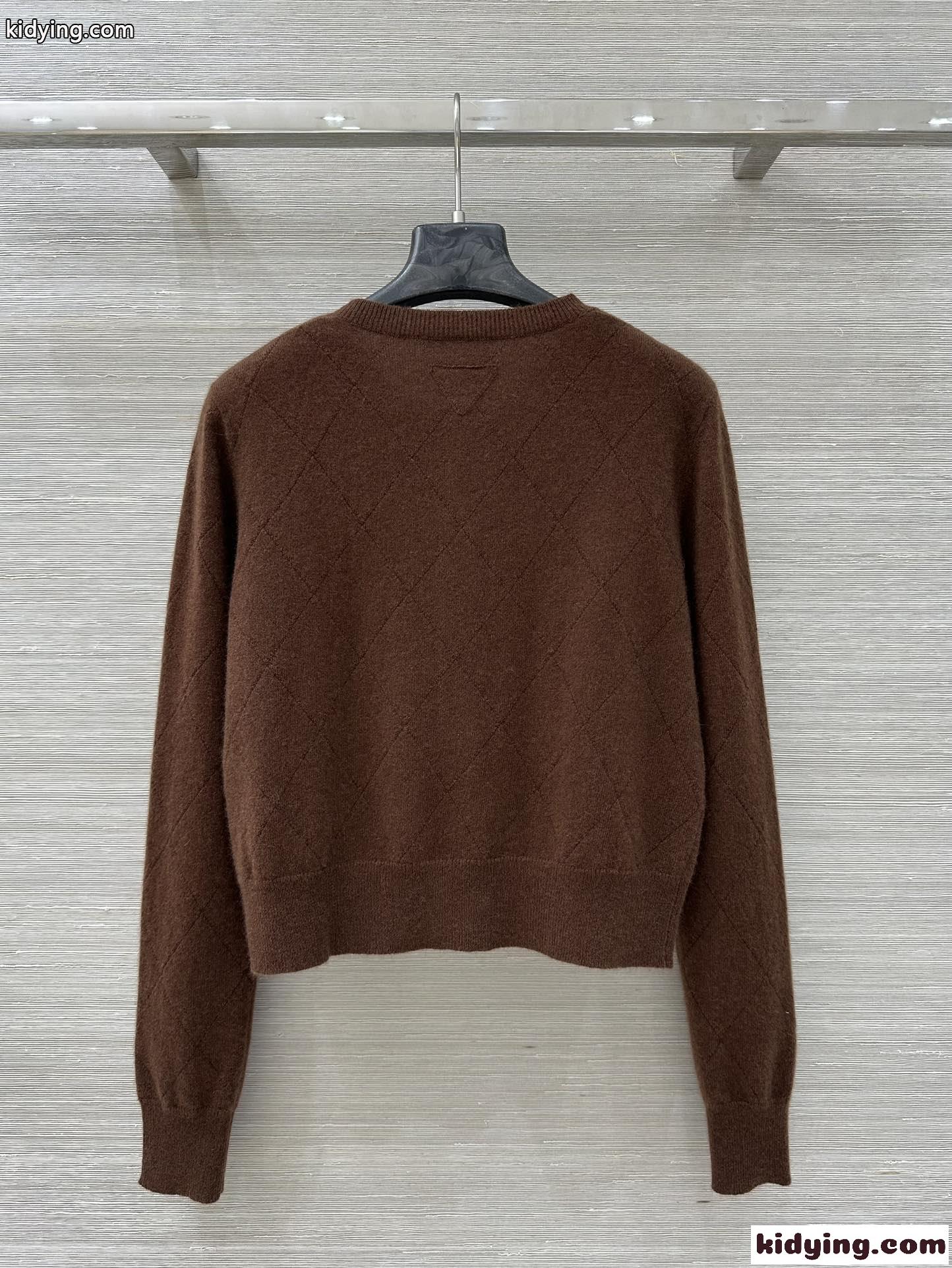 シンプル カシミヤ カーディガン プラダ ニット 偽物 クルーネック ブラウン-4