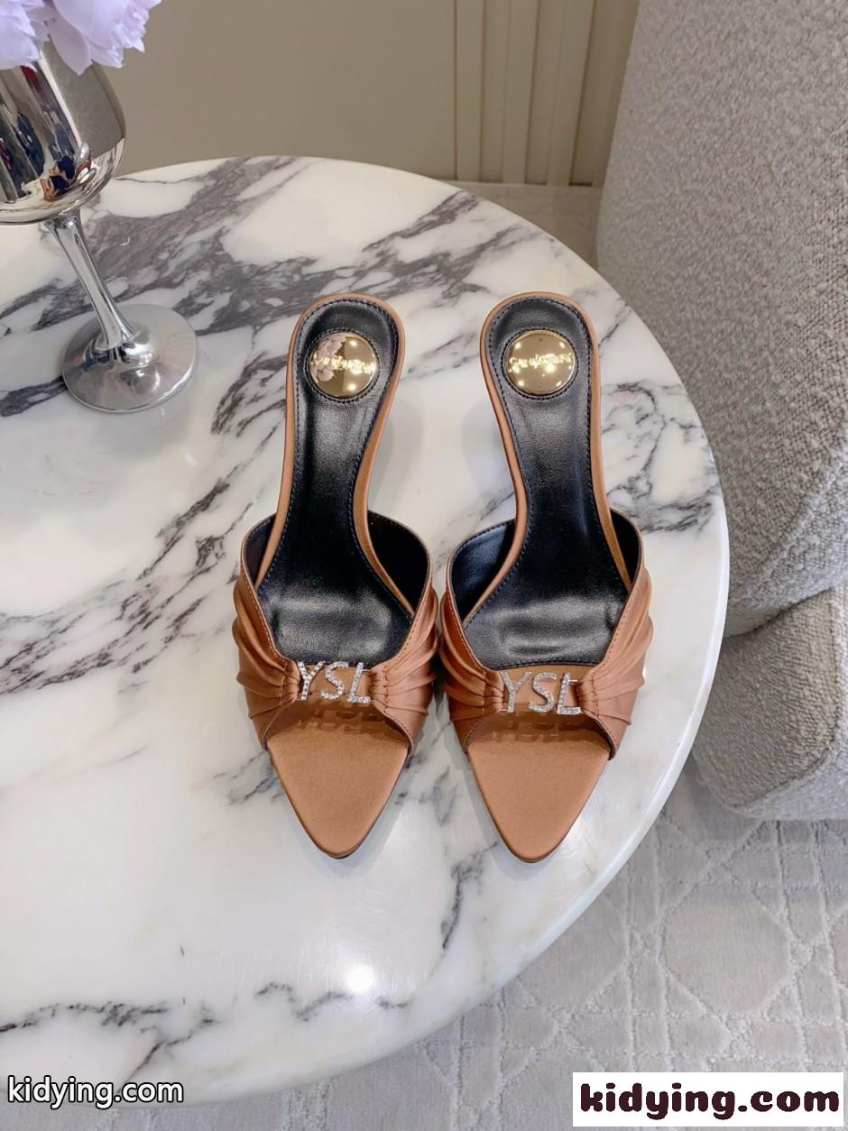 イヴ・サンローラン サンダル コピー 上品 洗練された サテン YSL ジェリー ミュール オレンジ-0