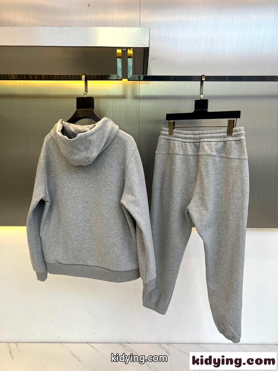 裏起毛 ジップパーカー×スウェットパンツ プラダ セットアップ 偽物 上下セット グレー-3