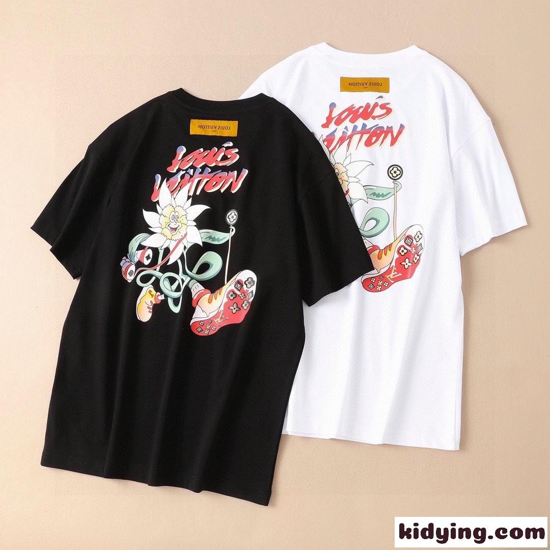 おしゃれ カジュアル プリント 柔らかい 快適 ルイ・ヴィトン tシャツ コピー クルーネック 半袖 トップス-0