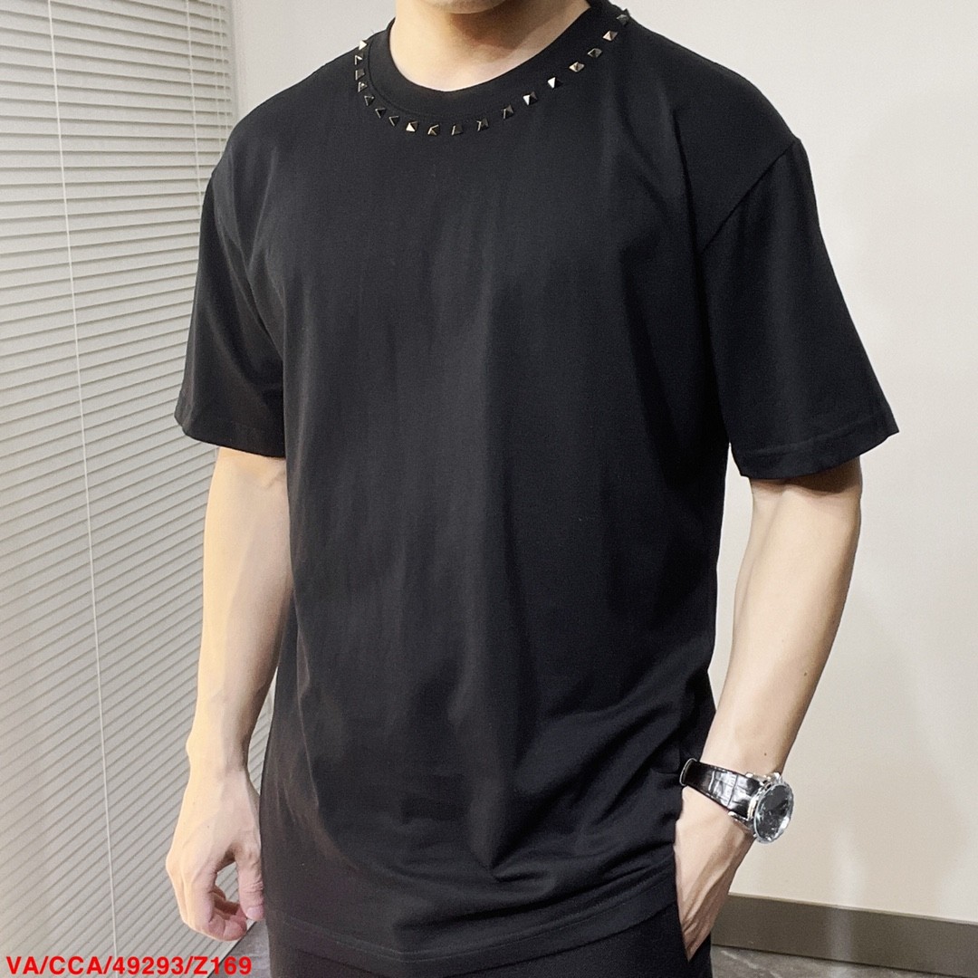 スタッズ クルーネック コットン Tシャツ ヴァレンティノ Tシャツ コピー メンズ-3