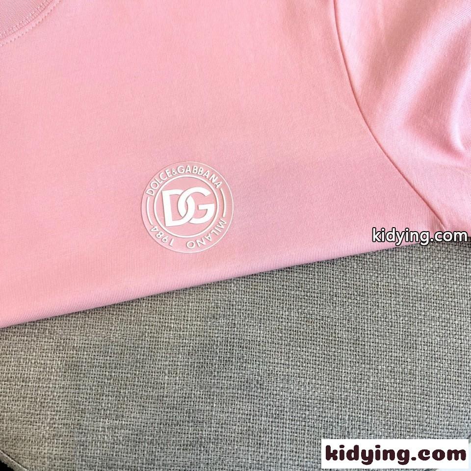 シンプル ロゴ入り クルーネック 半袖Tシャツ ドルチェ&ガッバーナ Tシャツ 偽物 ピンク-2