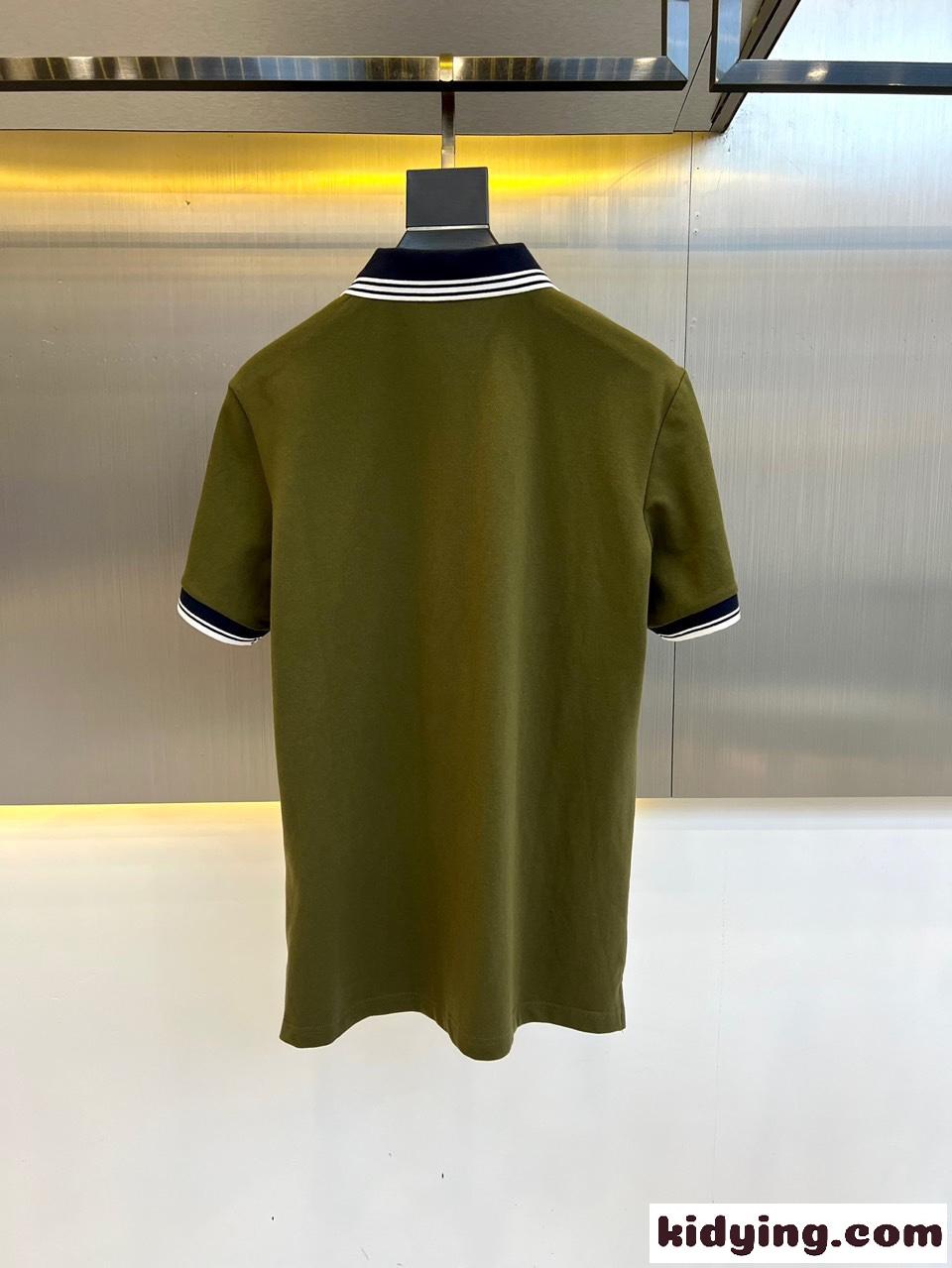 トライアングルロゴ付 コットンピケ ポロシャツ プラダ 半袖Tシャツ コピー グリーン-3