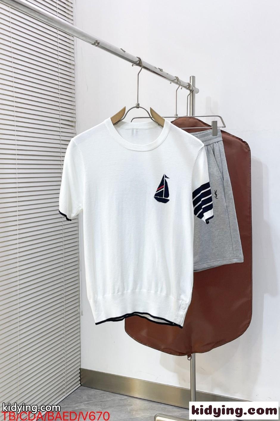 爽やか ヨットモチーフ 半袖 サマーニット トムブラウン Tシャツ 偽物 ホワイト-1