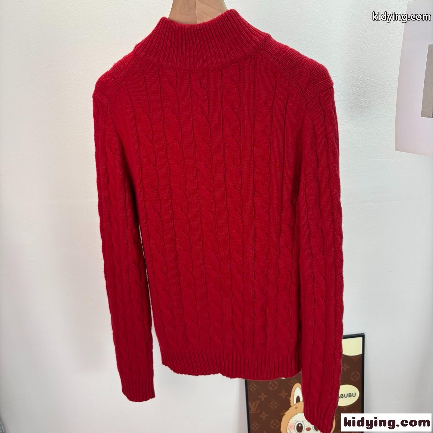 ケーブル編み ハーフジップセーター ラルフローレン セーター 偽物 ロゴ刺繍 レッド-3