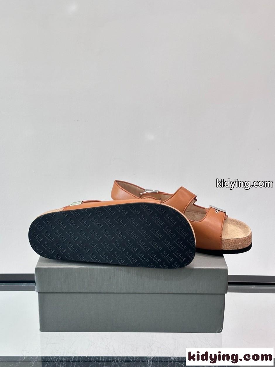 バレンシアガ x Scholl レザー サンダル スーパーコピー 人気 ブラウン-3